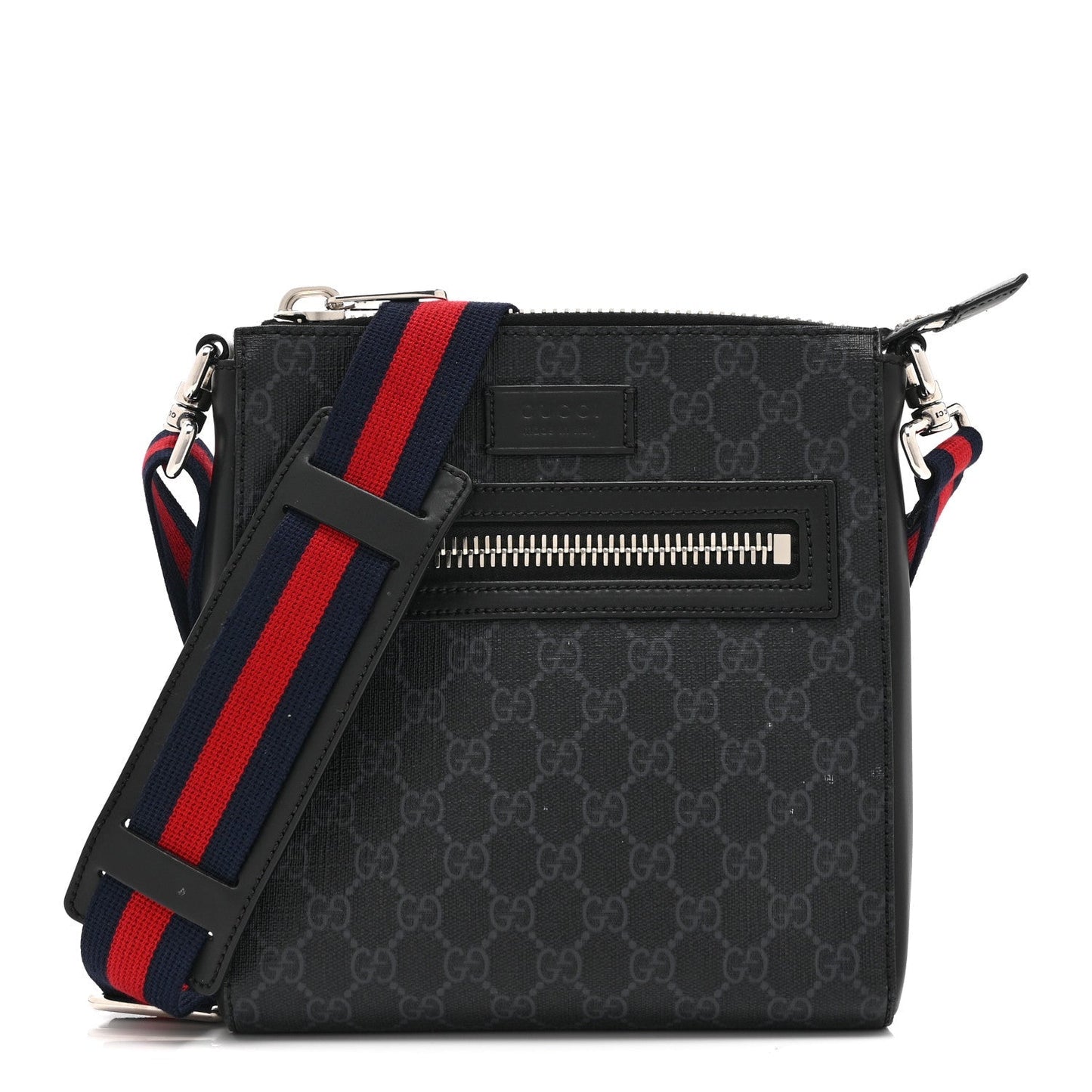GG Supreme Monogram Web Small Flat Messenger Bag Black Grey