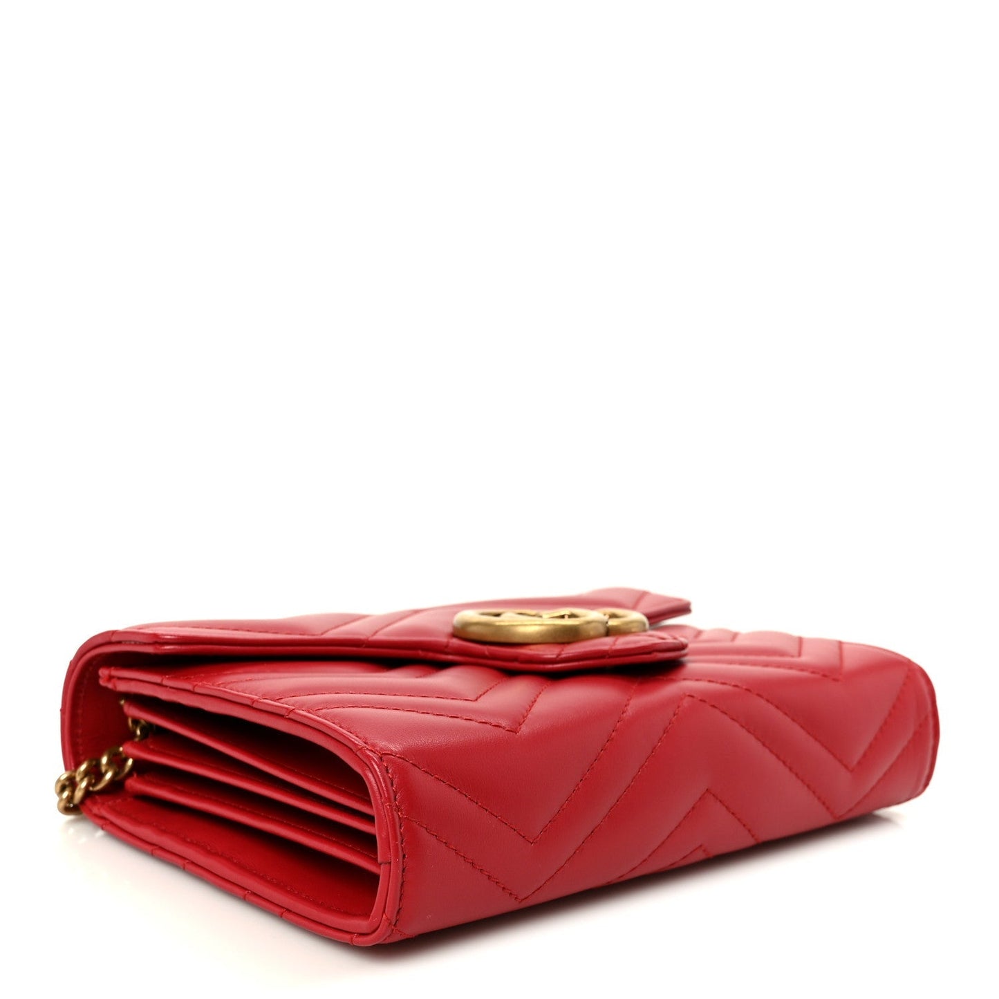 Calfskin Matelasse GG Marmont Chain Wallet Hibiscus Red