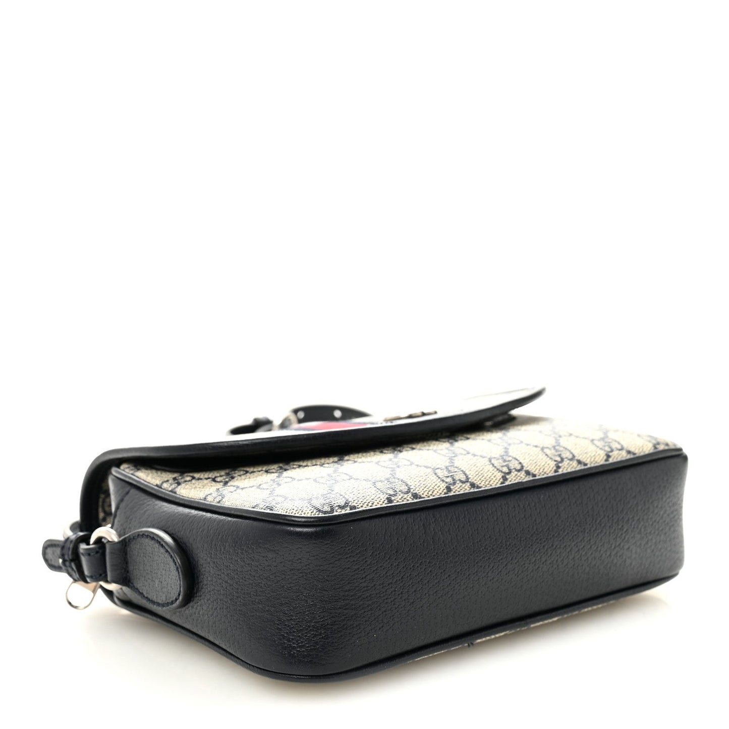 GG Supreme Monogram Textured Dollar Calfskin Web Studded Mini Ophidia Flap Shoulder Bag Beige Blue