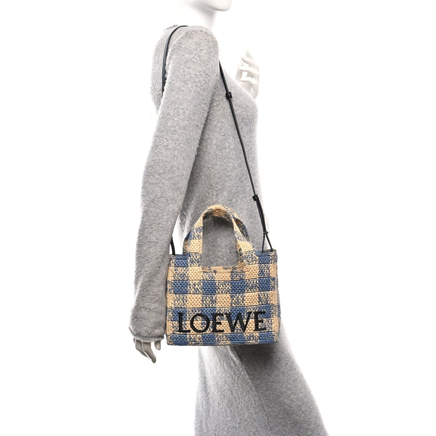 X PAULA'S IBIZA Raffia Small Font Tote Natural Light Blue