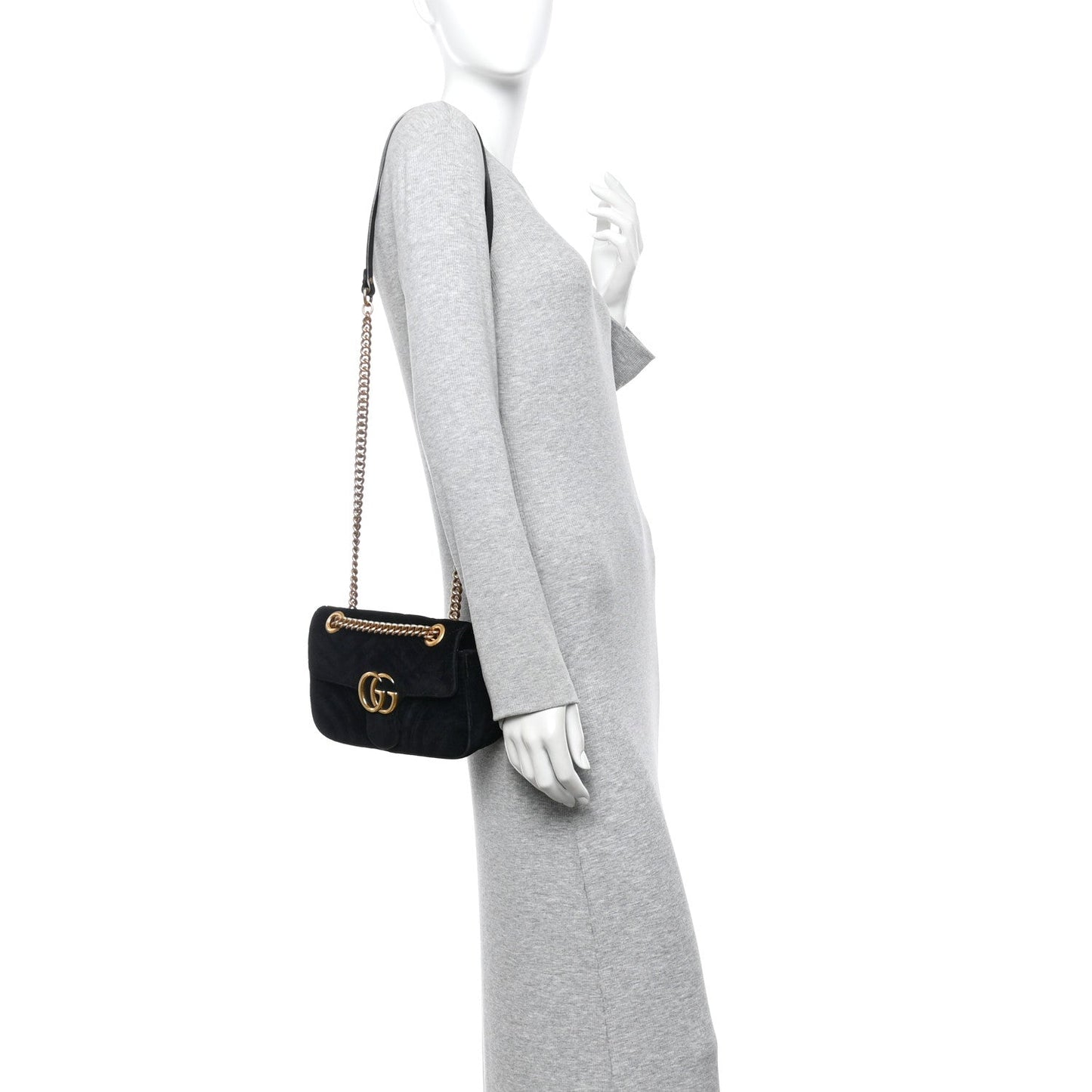 Velvet Matelasse Mini GG Marmont Shoulder Bag Black