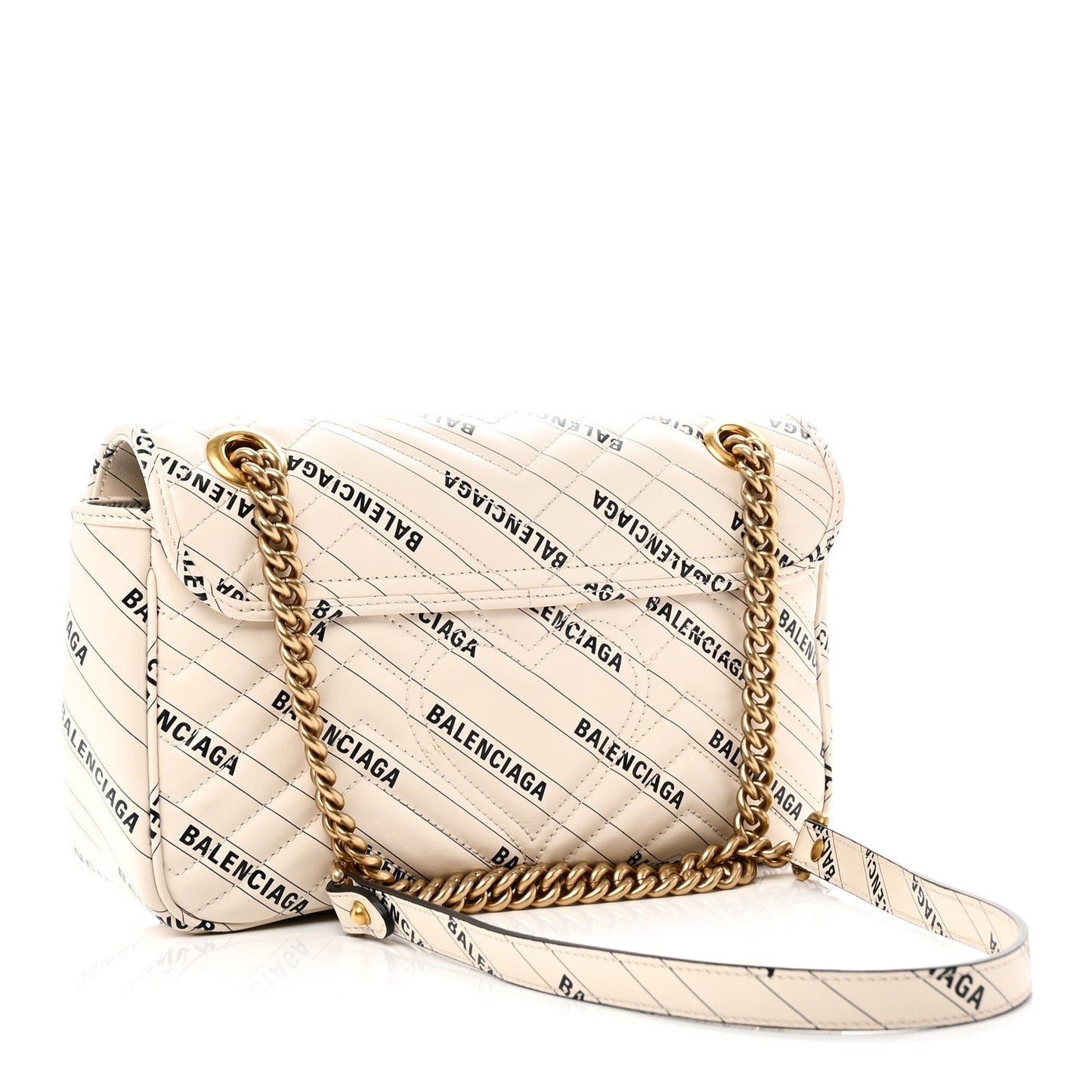 X BALENCIAGA Calfskin Matelasse Logo Print Small GG Marmont Shoulder Bag White
