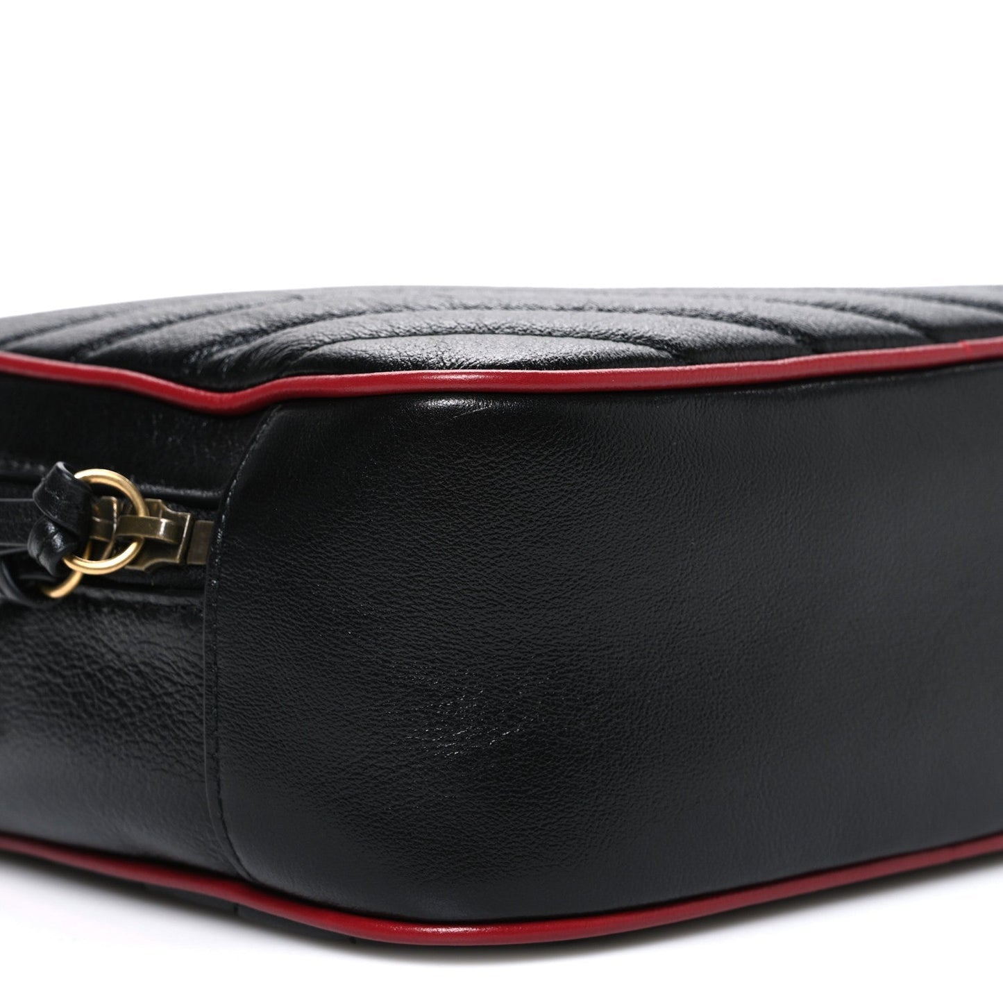 Vintage Effect Calfskin Matelasse Diagonal Small Torchon GG Marmont Bamboo Top Handle Shoulder Bag Black Romantic Cherry