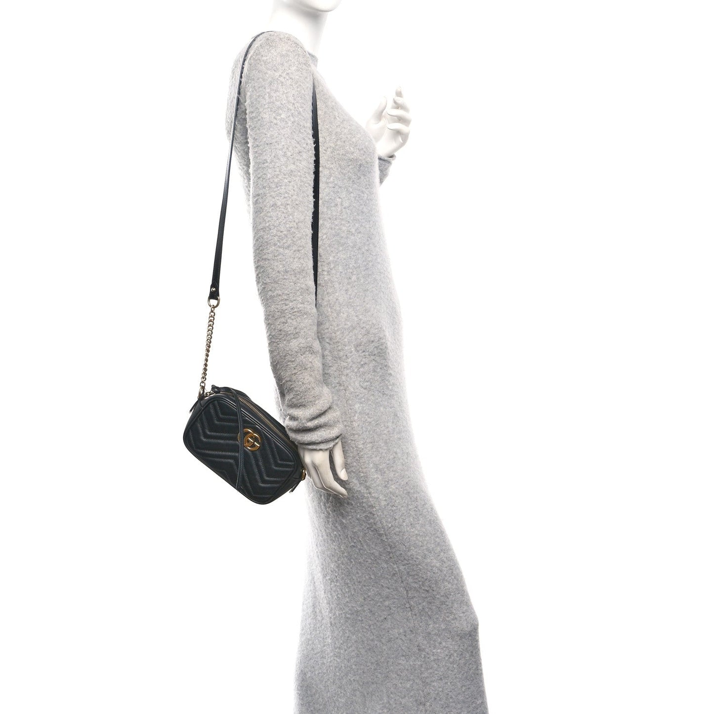Calfskin Matelasse Mini GG Marmont Chain Shoulder Bag Black