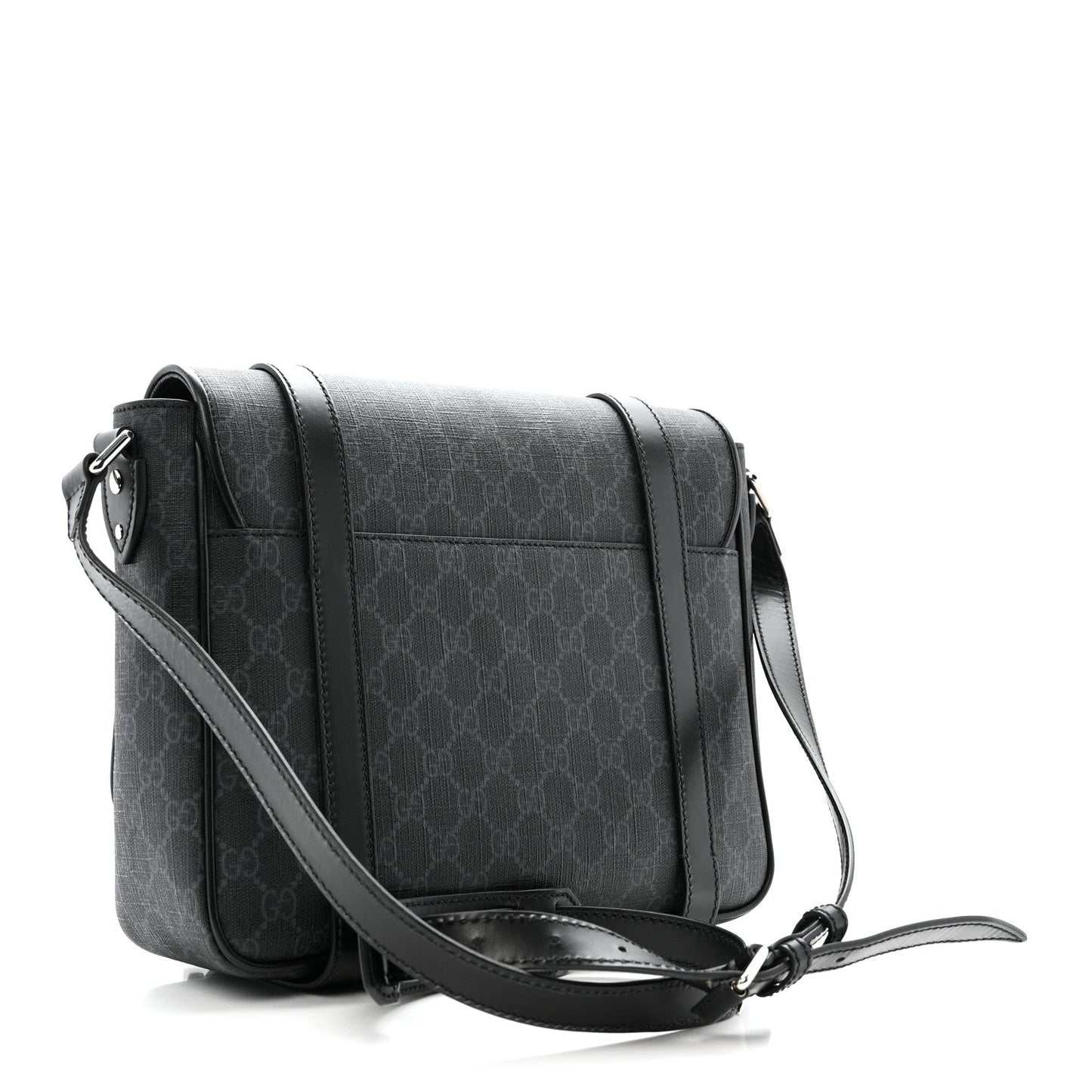 GG Supreme Monogram Textured Dollar Calfskin Retro Interlocking G Flap Messenger Bag Black