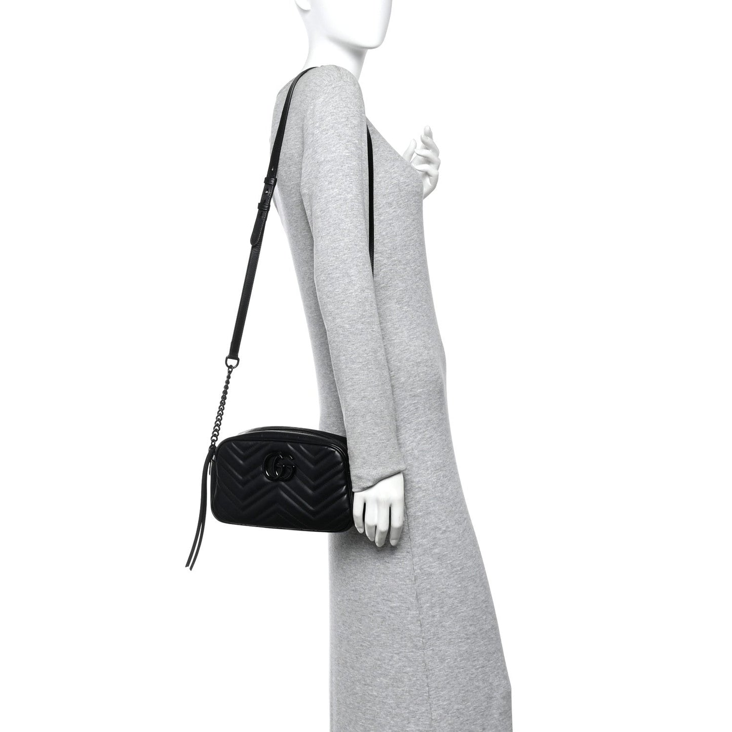 Calfskin Matelasse Monochrome Small GG Marmont Chain Shoulder Bag Black