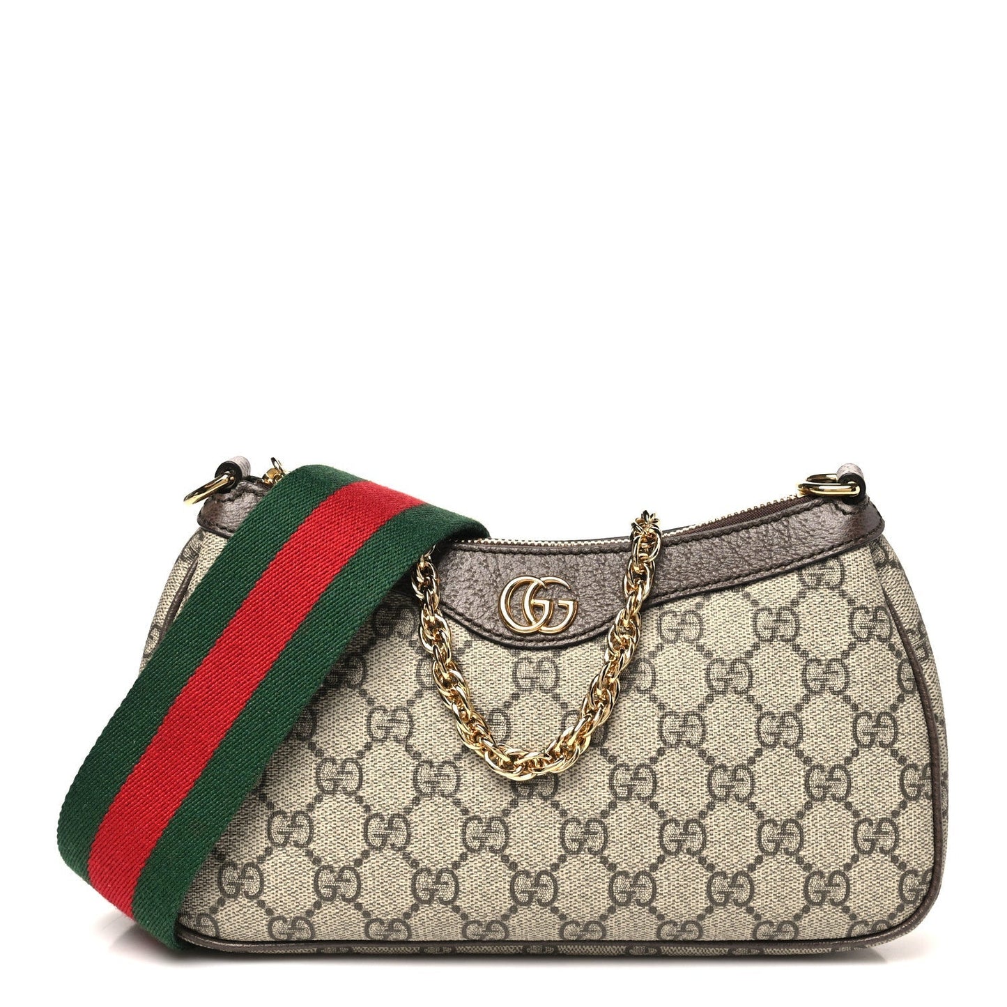 GG Supreme Monogram Textured Dollar Calfskin Web Small Ophidia GG Handbag Beige Ebony New Acero