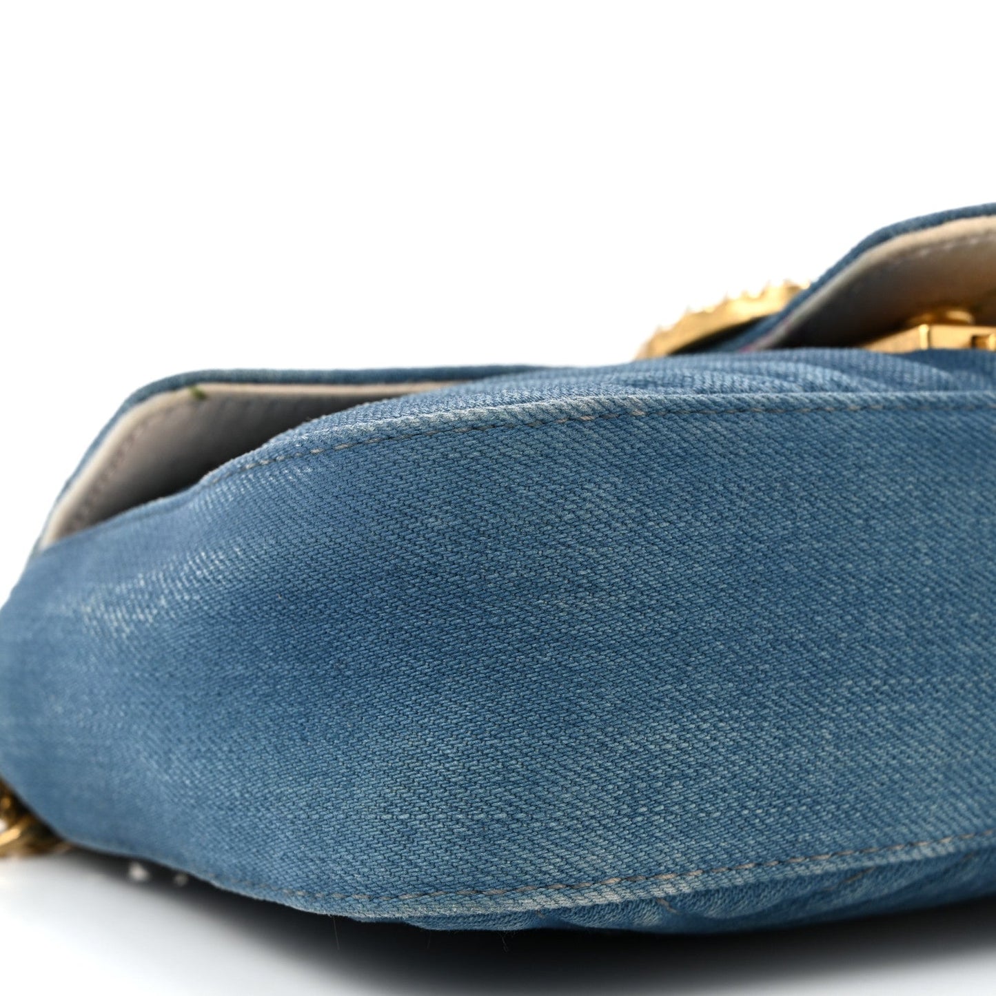 Denim Matelasse Mini Pearly GG Marmont Shoulder Bag Blue
