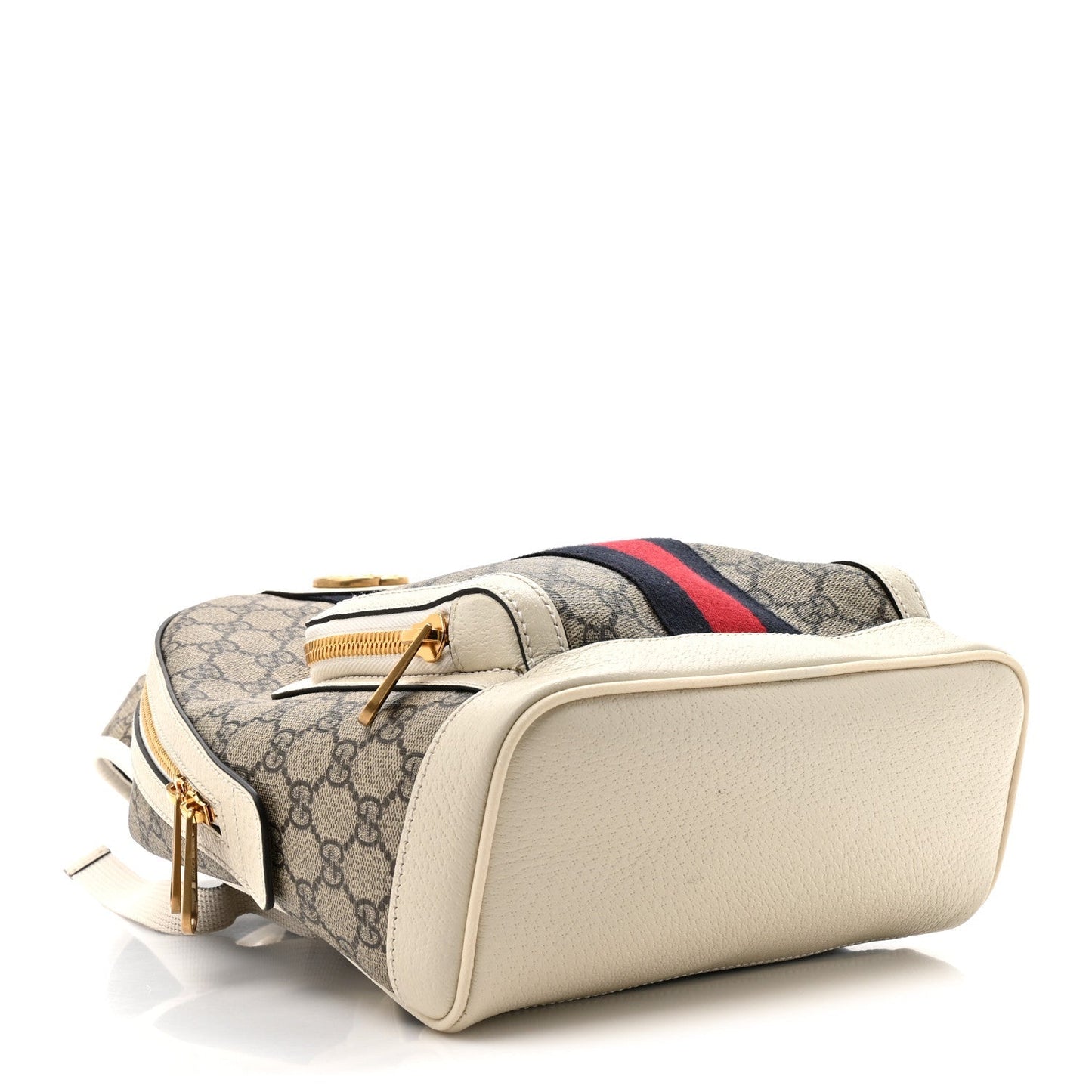 GG Supreme Monogram Textured Calfskin Web Small Ophidia Day Backpack Beige Ebony Mystic White