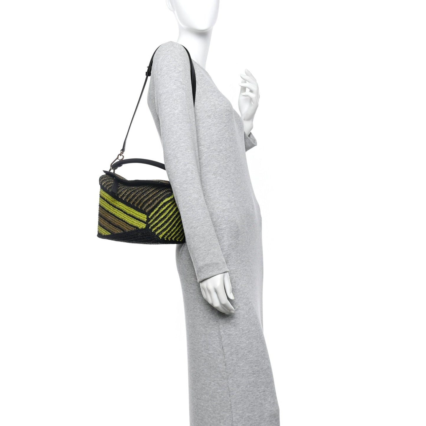 Raffia Calfskin Small Puzzle Bag Anise Olive