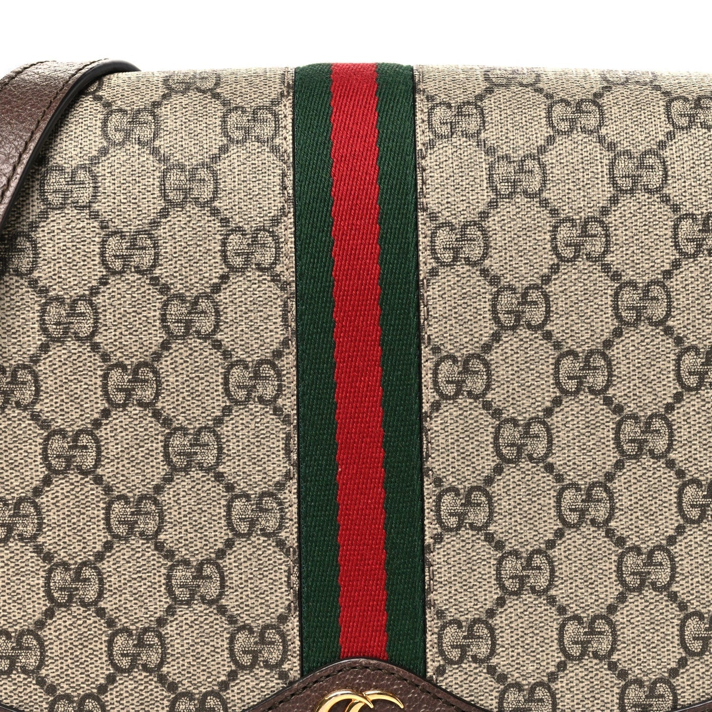 GG Supreme Monogram Web Small Ophidia Flap Messenger Bag Brown