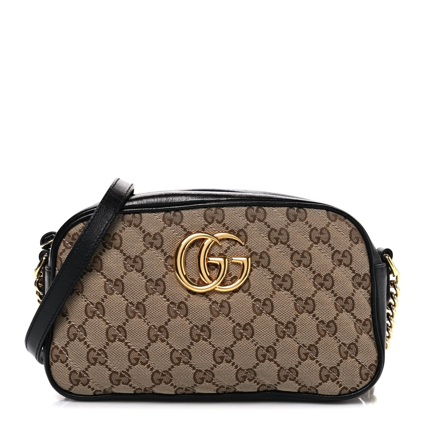 Monogram Matelasse Diagonal Small GG Marmont Chain Shoulder Bag Beige Black