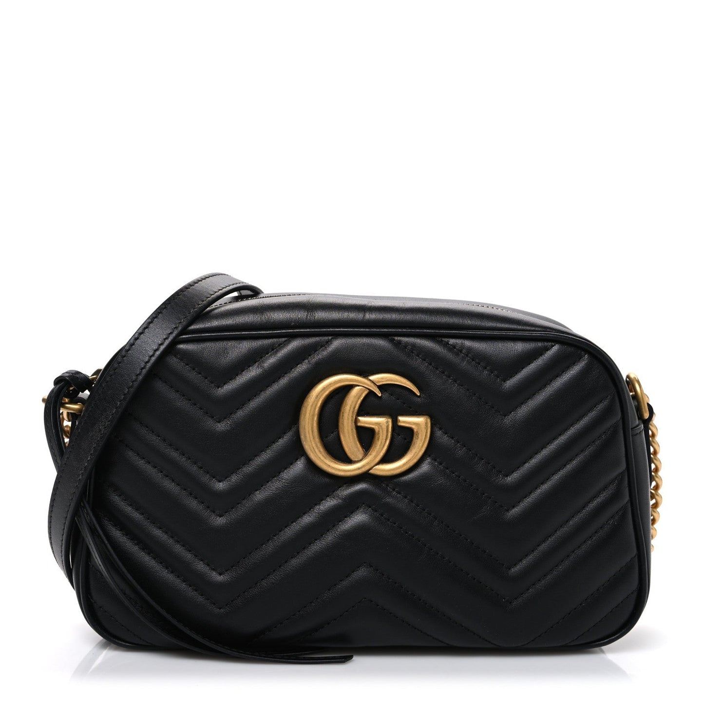 Calfskin Matelasse Small GG Marmont Chain Shoulder Bag Black