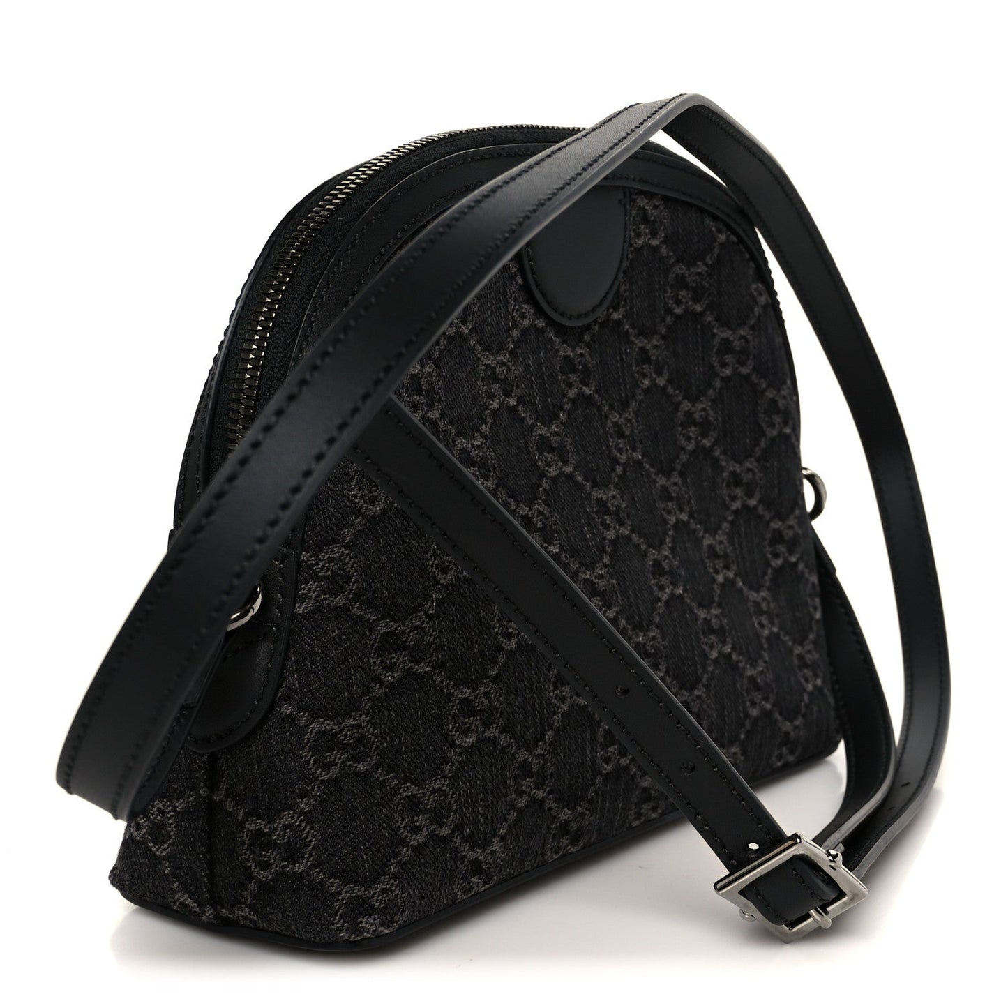 Denim Cuoio Harness GG Monogram Small Ophidia Dome Shoulder Bag Black Medium Grey