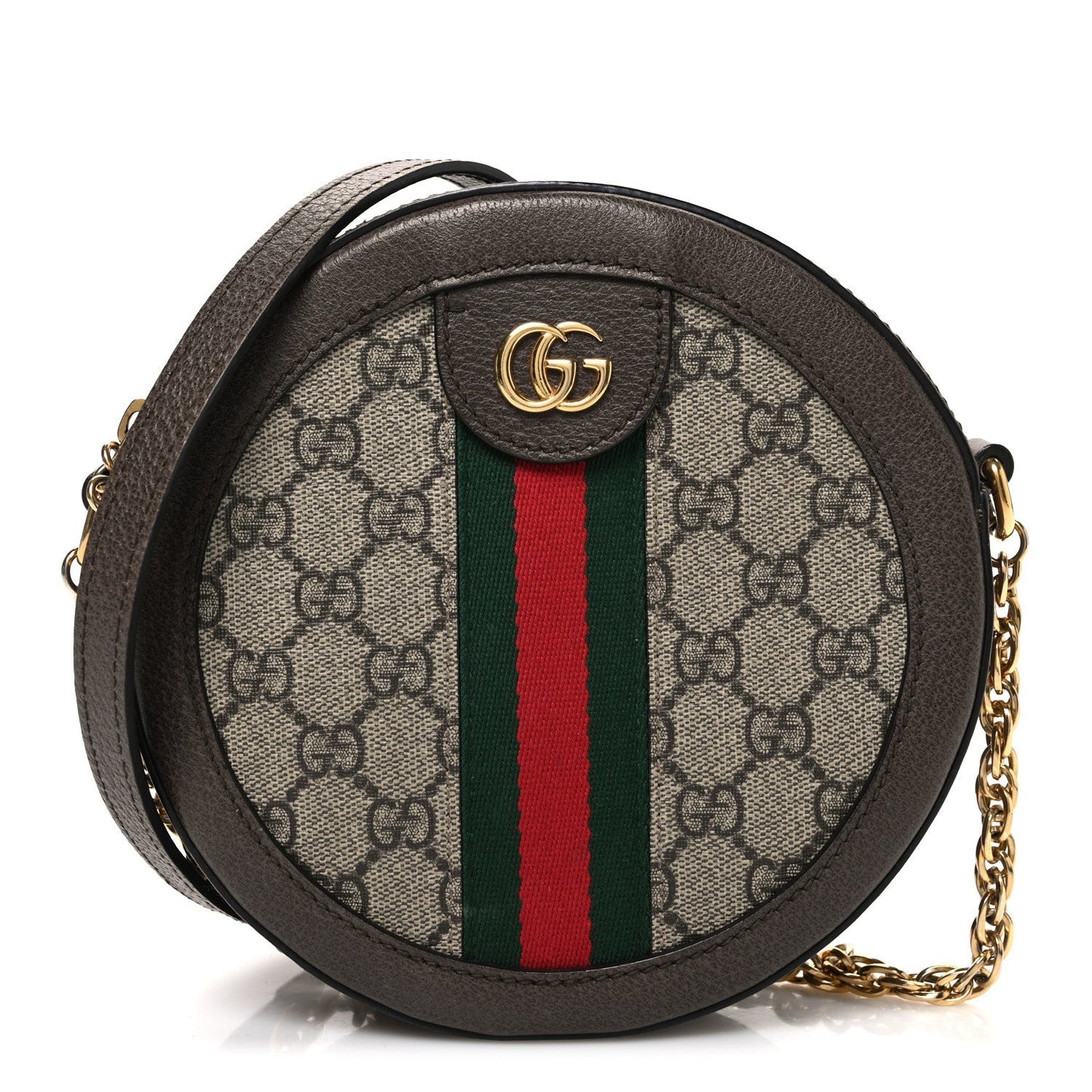 GG Supreme Monogram Web Mini Ophidia Round Shoulder Bag Brown