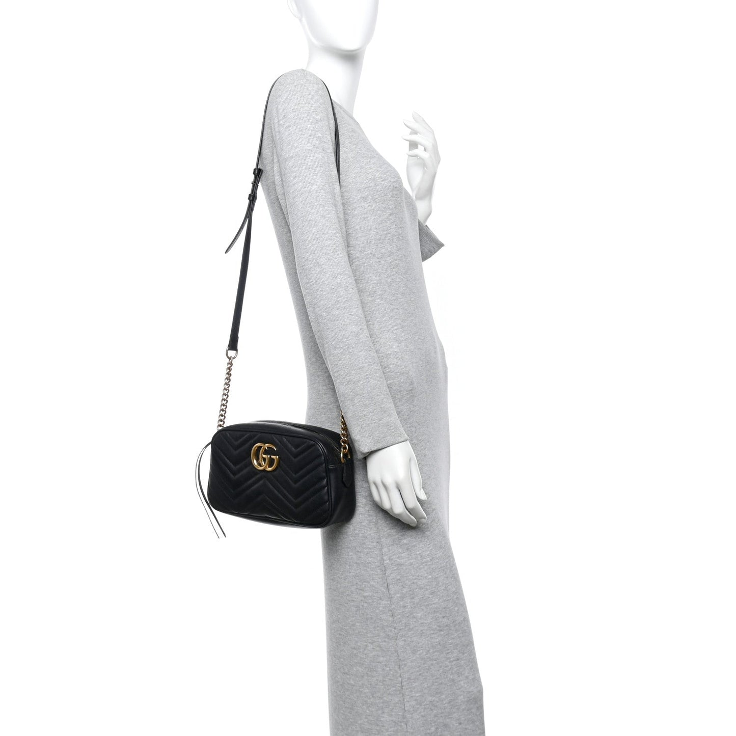 Calfskin Matelasse Small GG Marmont Chain Shoulder Bag Black