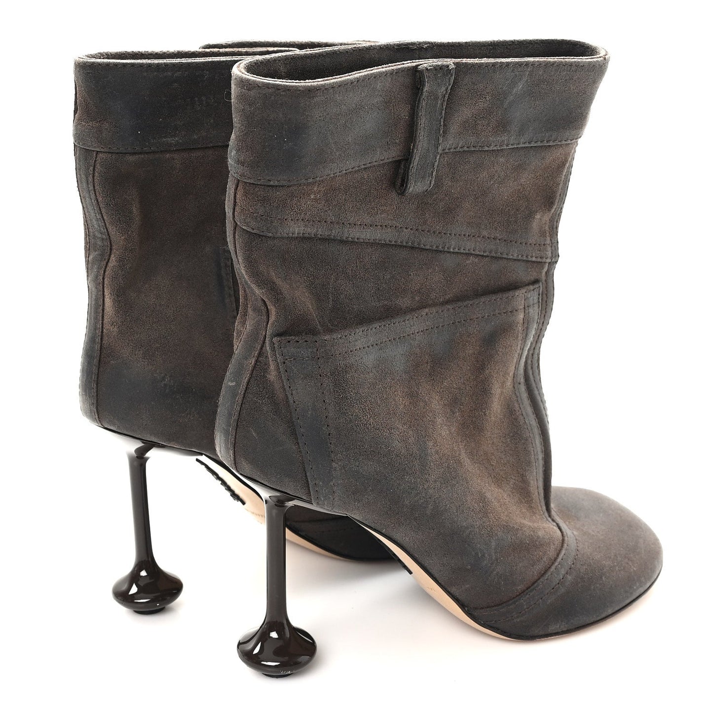 Waxed Suede Toy Ankle Boots 40 Brown