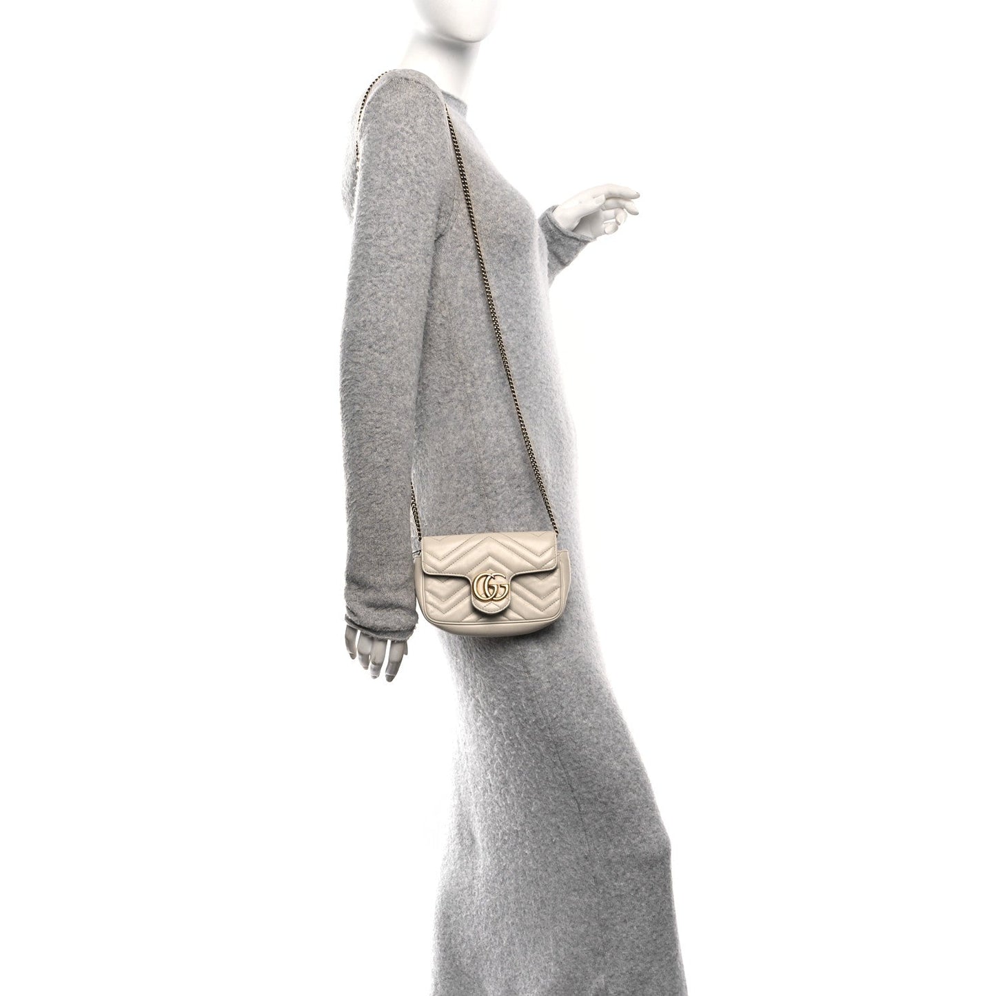 Calfskin Matelasse Super Mini GG Marmont Shoulder Bag White