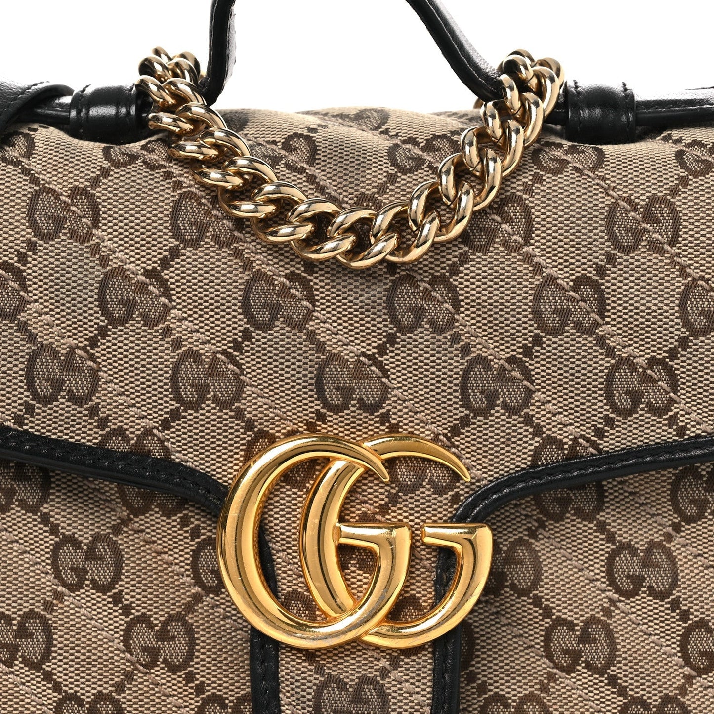 Monogram Azalea Calfskin Matelasse Diagonal Mini GG Marmont Top Handle Shoulder Bag Beige Ebony Black