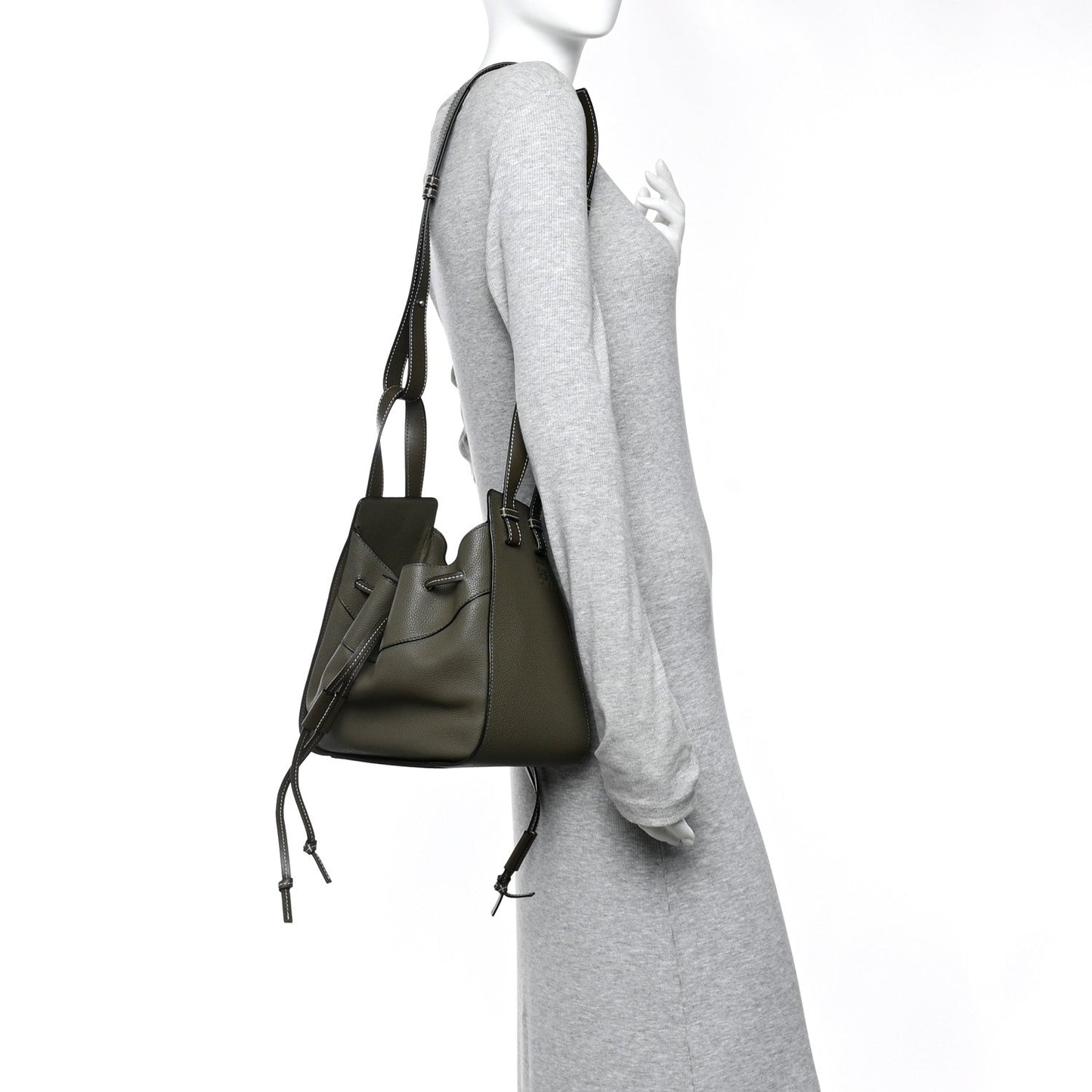 Soft Grained Calfskin Compact Hammock Shoulder Bag Khaki Green