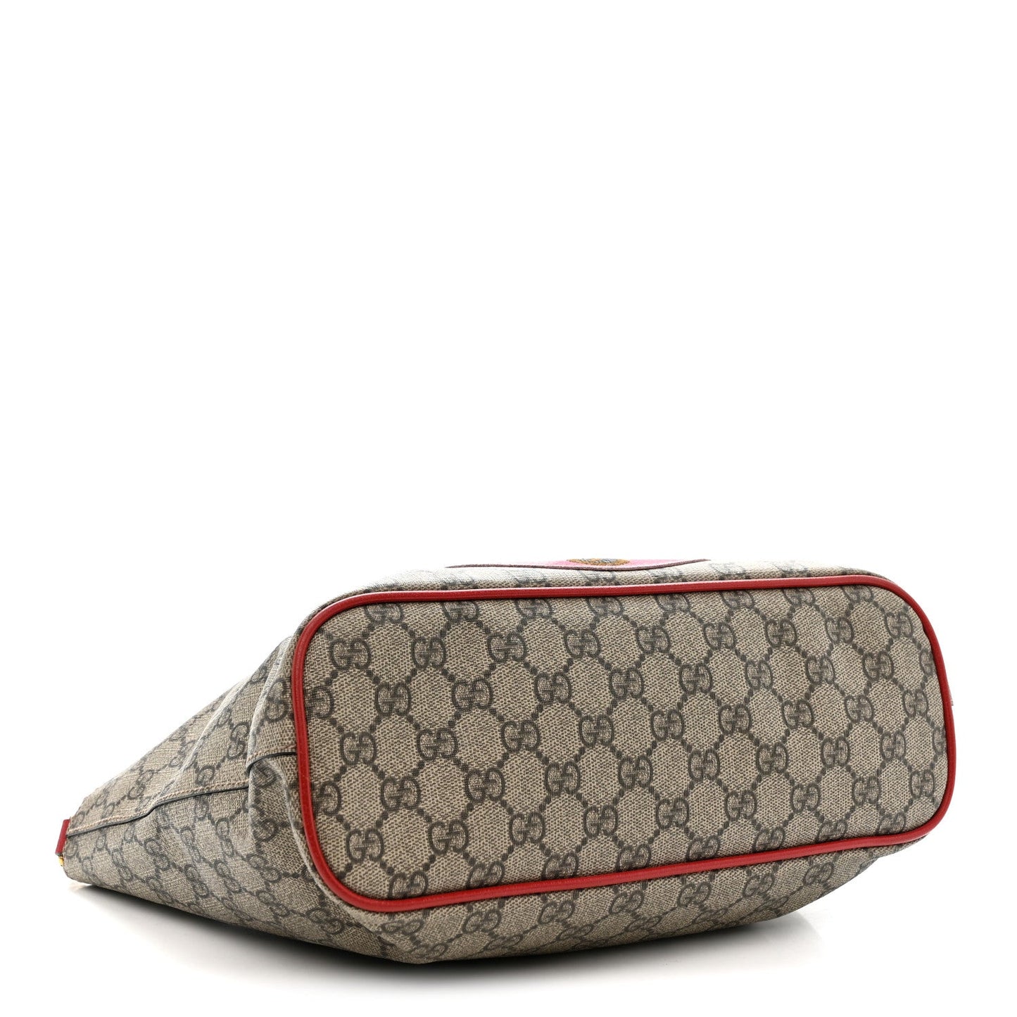 Soft GG Supreme Monogram Web Bosco Patch Small Crossbody Tote Beige Malva Hibiscus Red