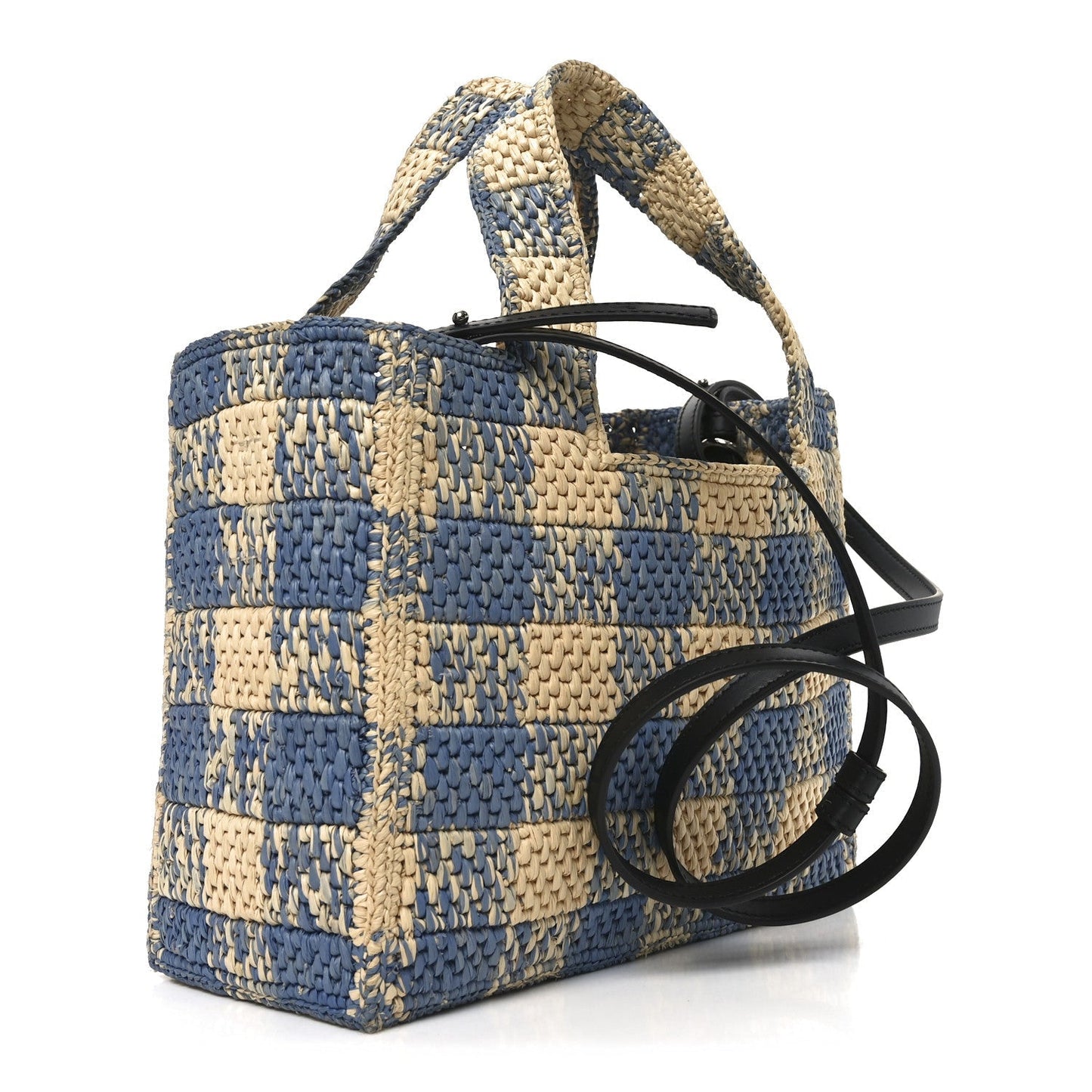 X PAULA'S IBIZA Raffia Small Font Tote Natural Light Blue