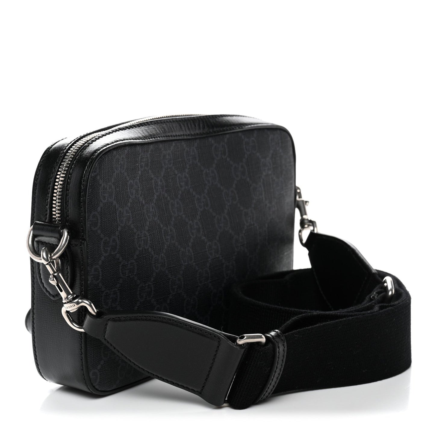 GG Supreme Monogram Azalea Calfskin Retro Interlocking G Wristlet Shoulder Bag Black