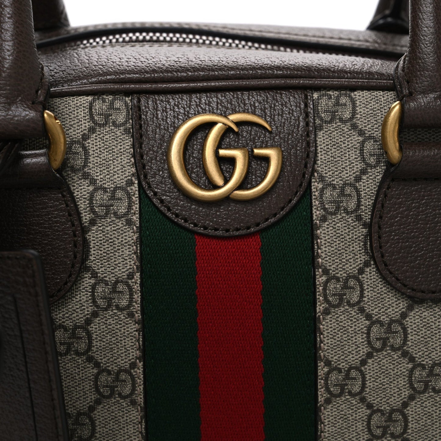 GG Supreme Monogram Textured Dollar Calfskin Web Medium Savoy Bowling Bag Beige Ebony New Acero