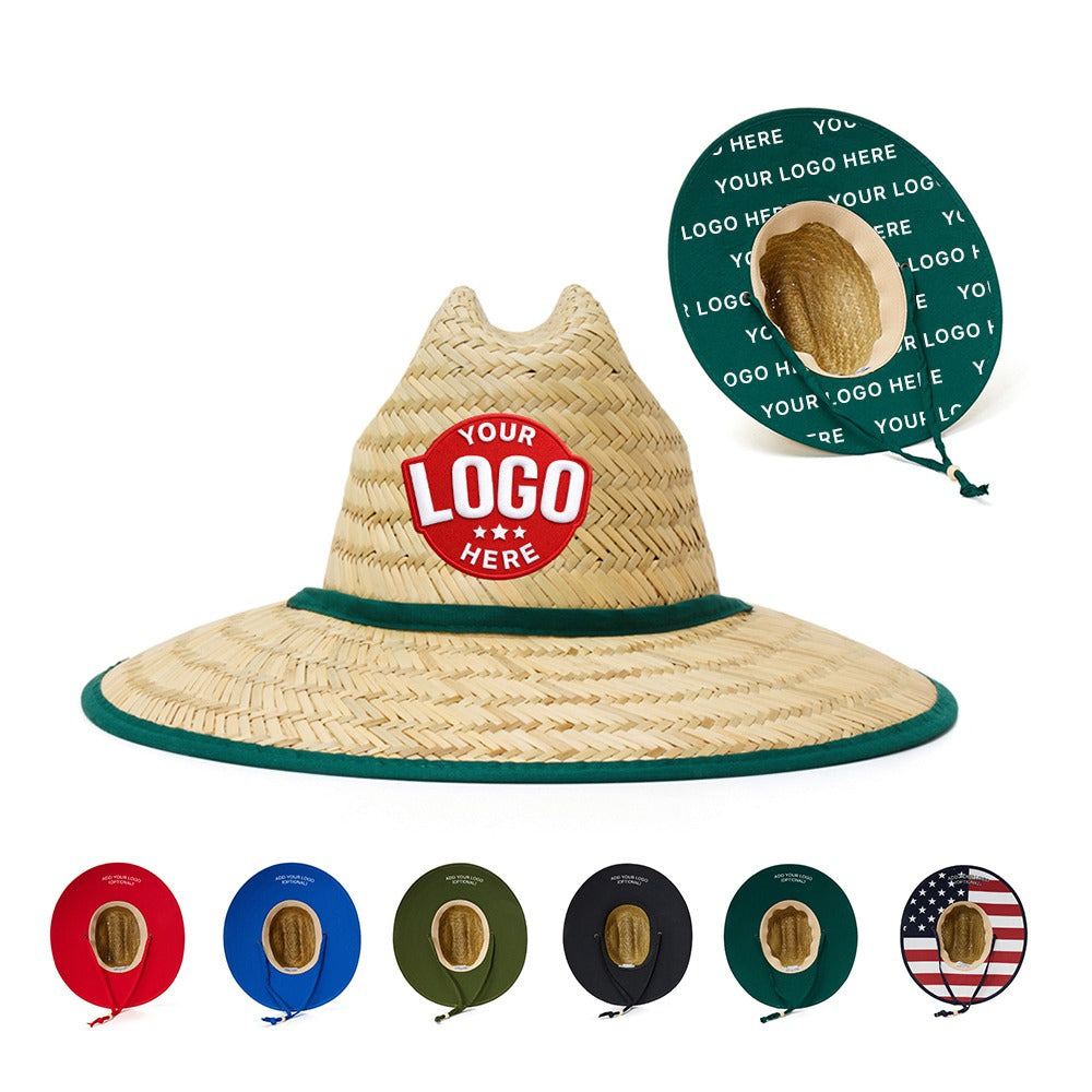 Custom Empire Cove Straw Lifeguard Sun Hats with Cotton Underbrim Coastal Edition