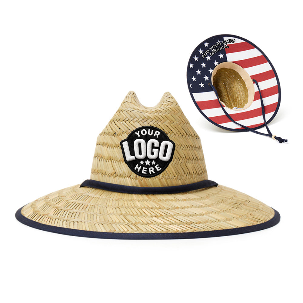 Custom Empire Cove Straw Lifeguard Sun Hats with Cotton Underbrim Coastal Edition