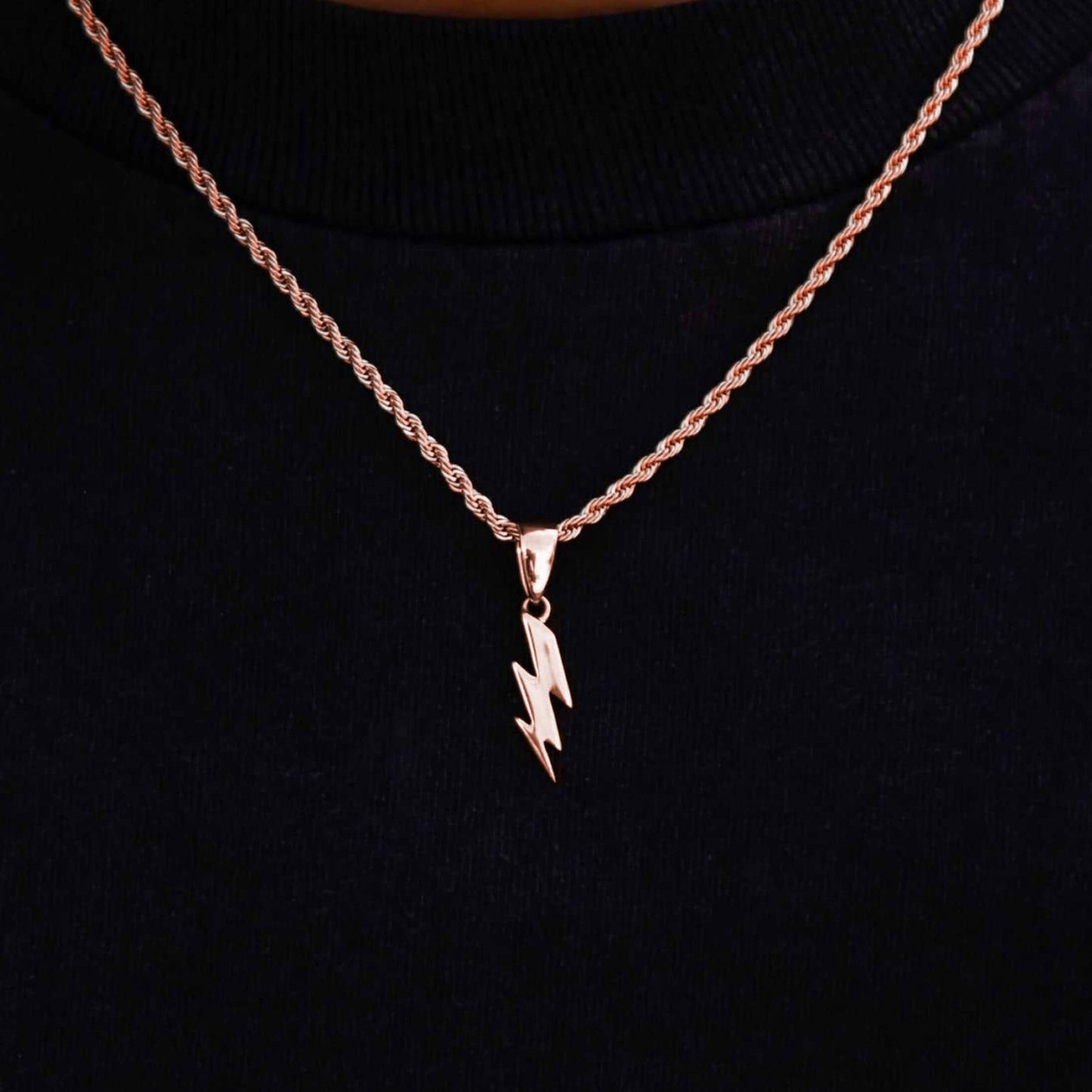 Micro Simple Lighting Bolt Pendant in Rose Gold