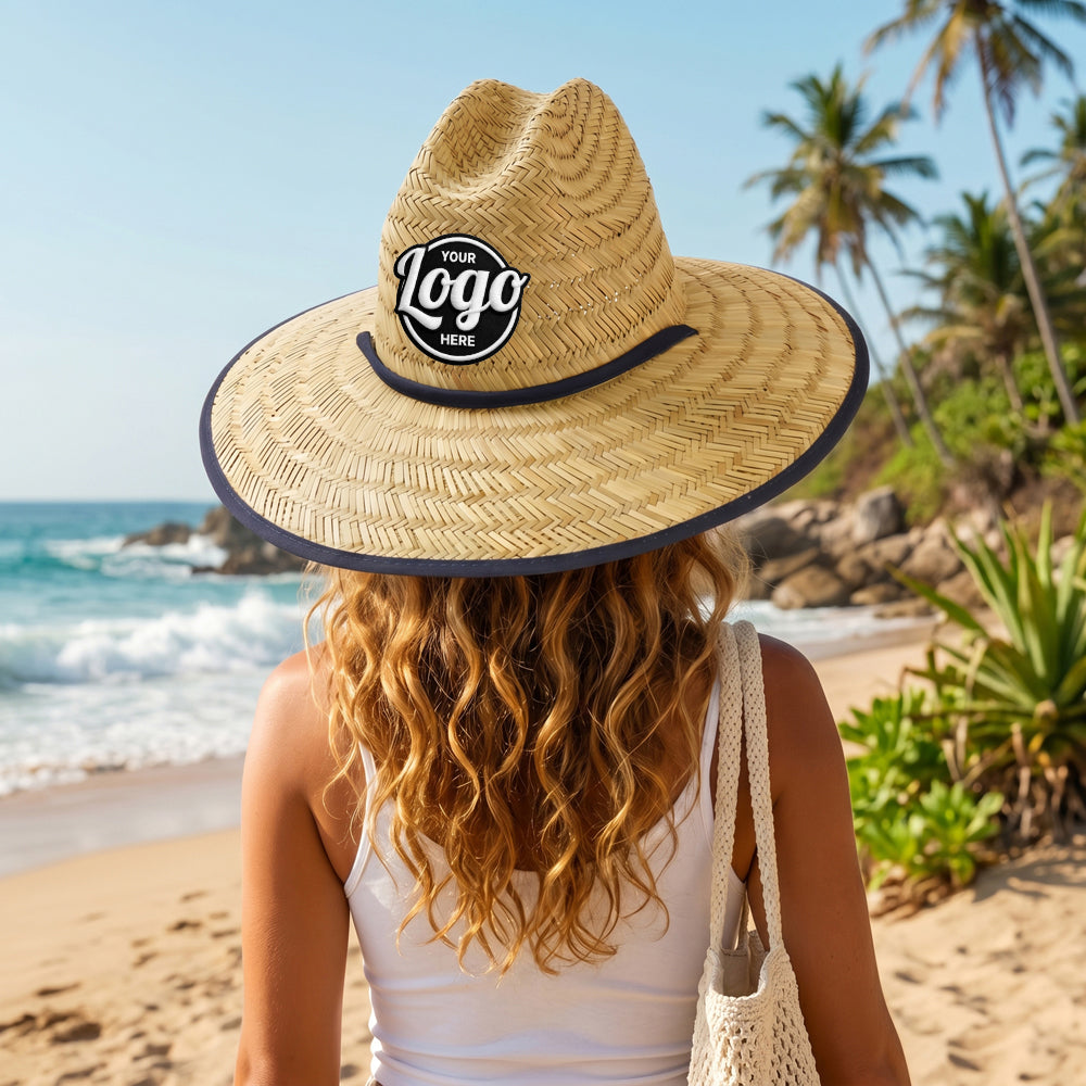 Custom Empire Cove Straw Lifeguard Sun Hats with Cotton Underbrim Coastal Edition