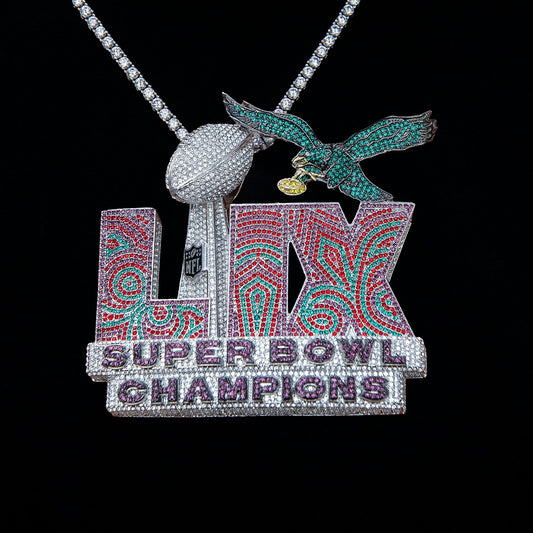 Official NFL Philadelphia Eagles Super Bowl LIX Champions Pendant, Large in White Gold