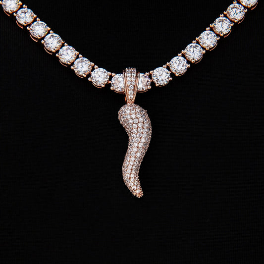 Iced Italian Horn Pendant in Rose Gold