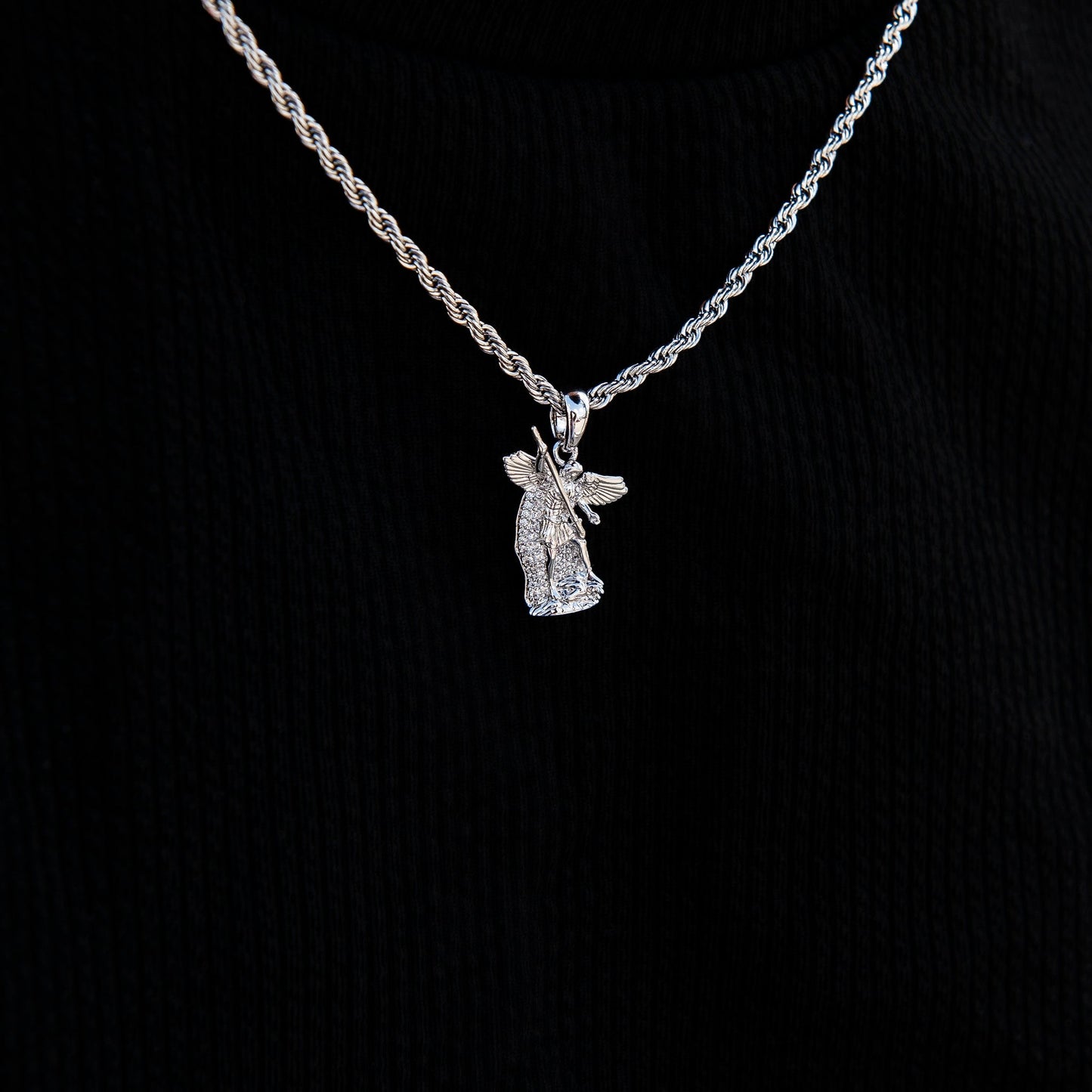 Micro Saint Michael Pendant in White Gold
