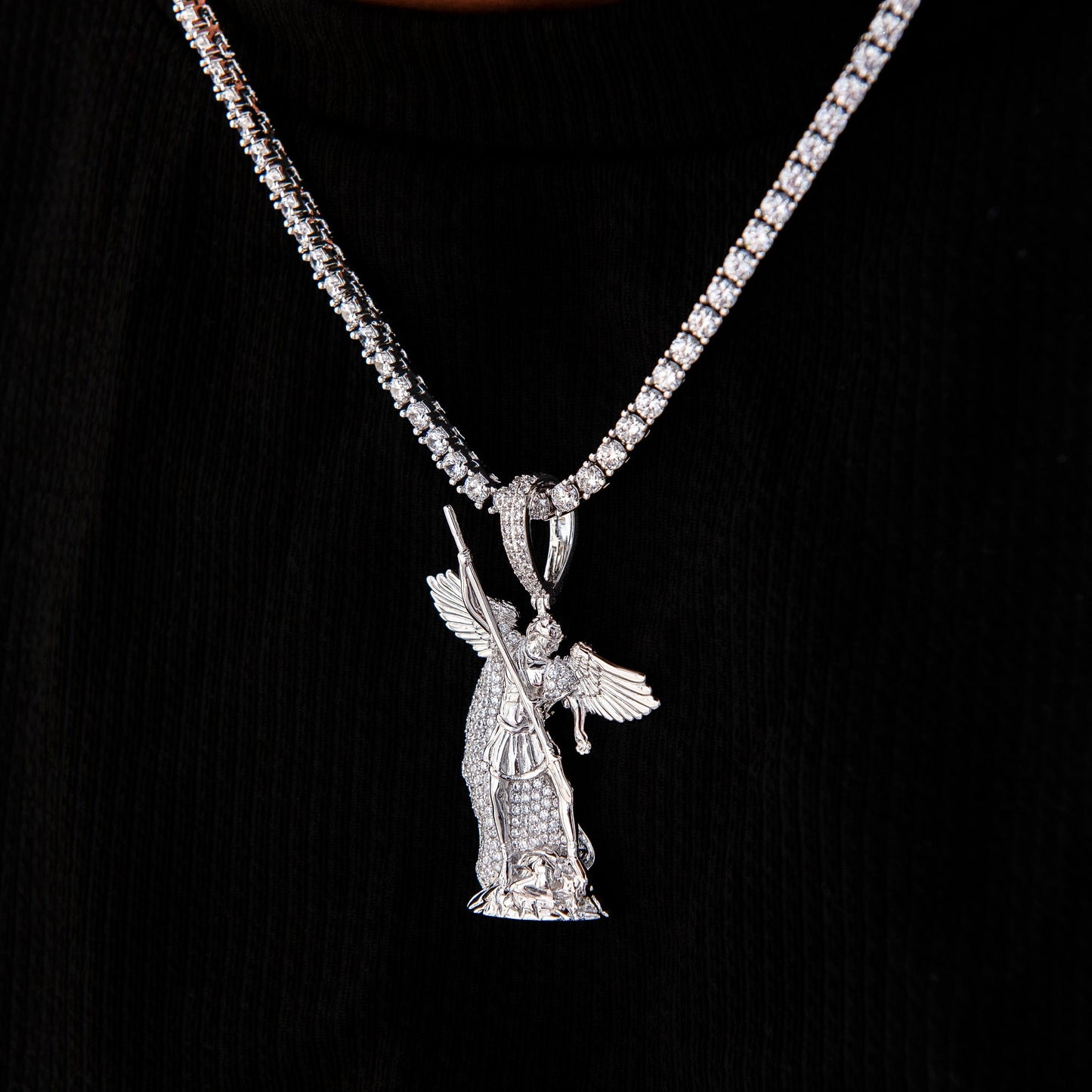Saint Michael Pendant in White Gold