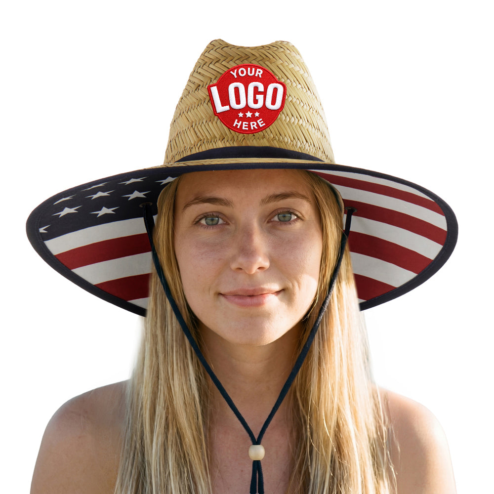 Custom Empire Cove Straw Lifeguard Sun Hats with Cotton Underbrim Coastal Edition