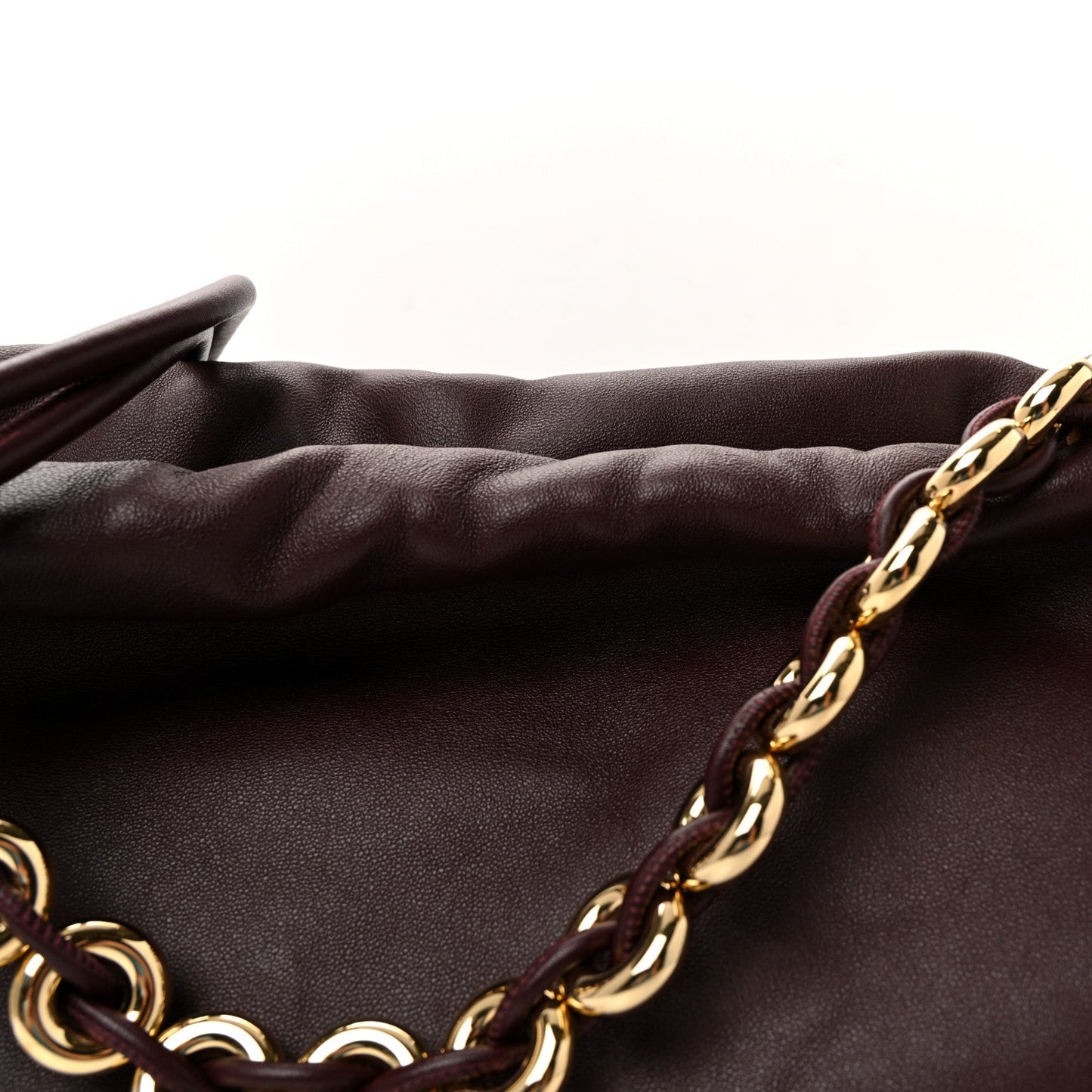 Mellow Nappa Donut Chain Large Flamenco Knot Clutch Dark Burgundy