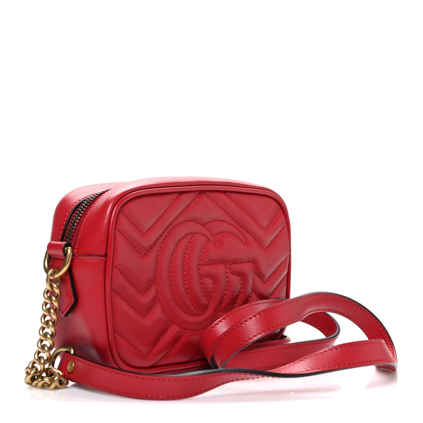 Calfskin Matelasse Mini GG Marmont Chain Shoulder Bag Hibiscus Red