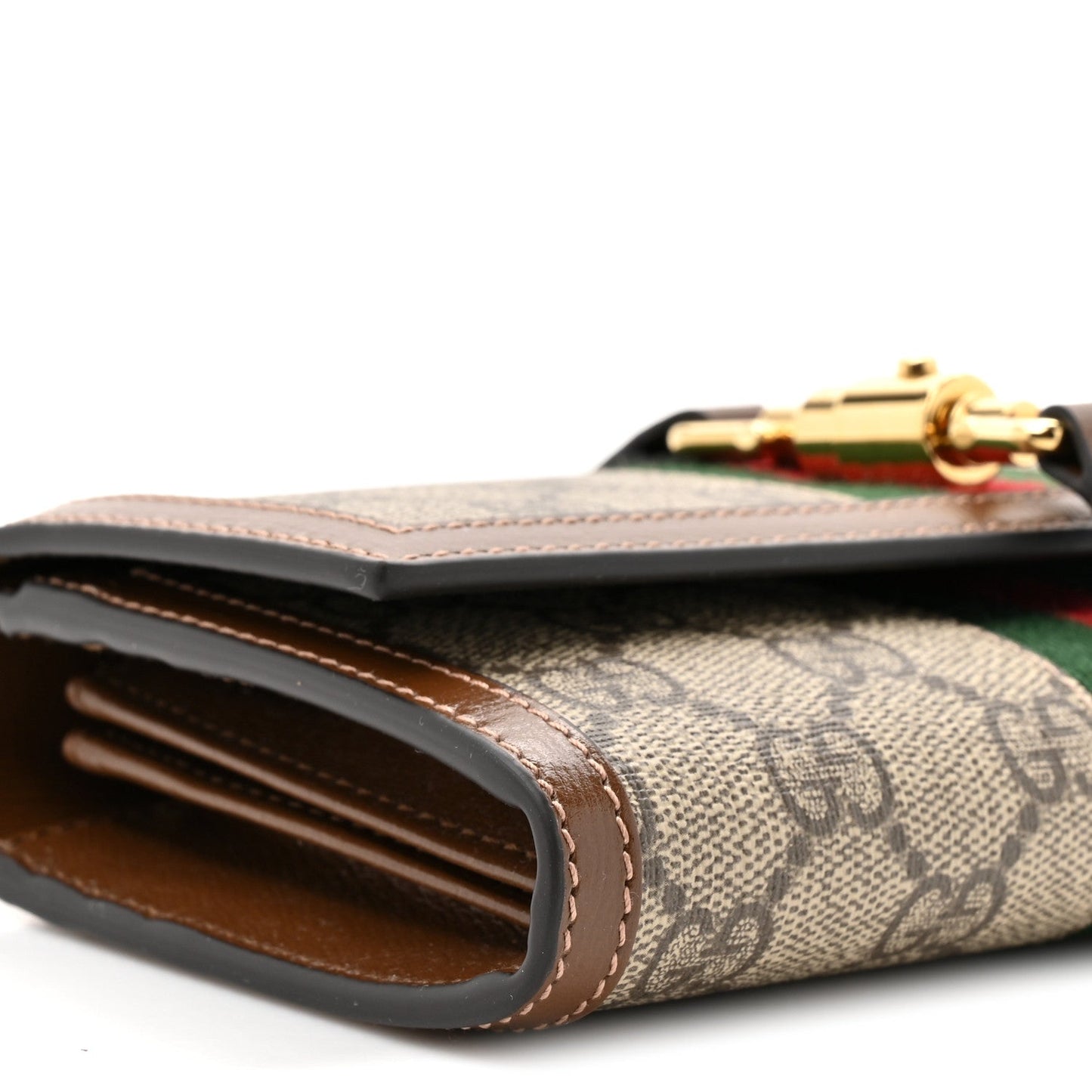 GG Supreme Monogram Azalea Calfskin Web Jackie 1961 Chain Wallet Beige Ebony Brown Sugar