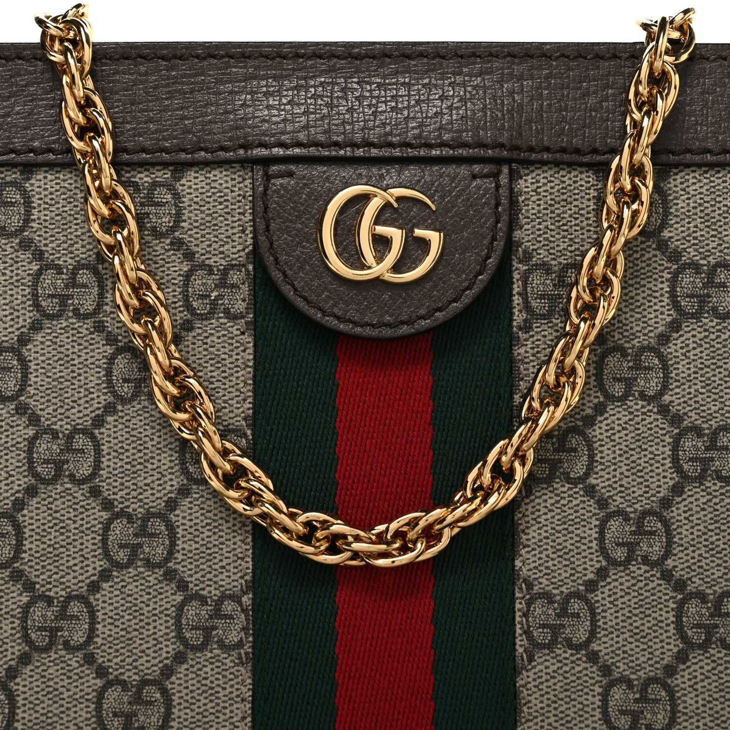 GG Supreme Monogram Web Medium Ophidia Chain Shoulder Bag Brown