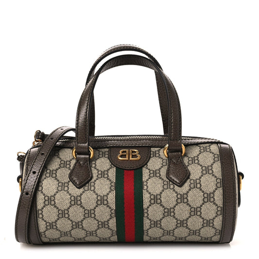 X BALENCIAGA BB Supreme Monogram Web Small Ophidia Boston Bag Beige New Acero