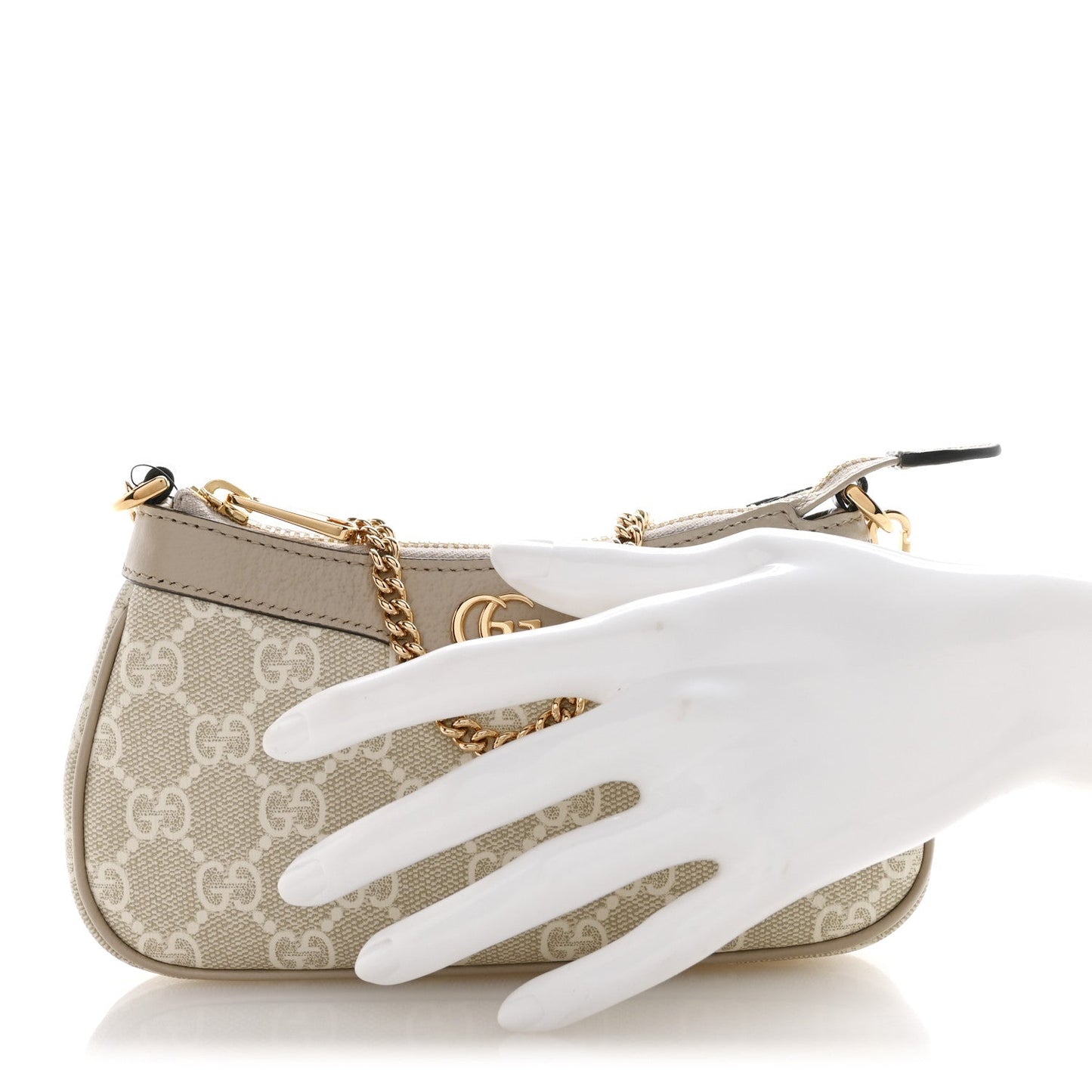 GG Supreme Monogram Textured Dollar Calfskin Web Mini Ophidia GG Handbag Beige Mystic White Oatmeal
