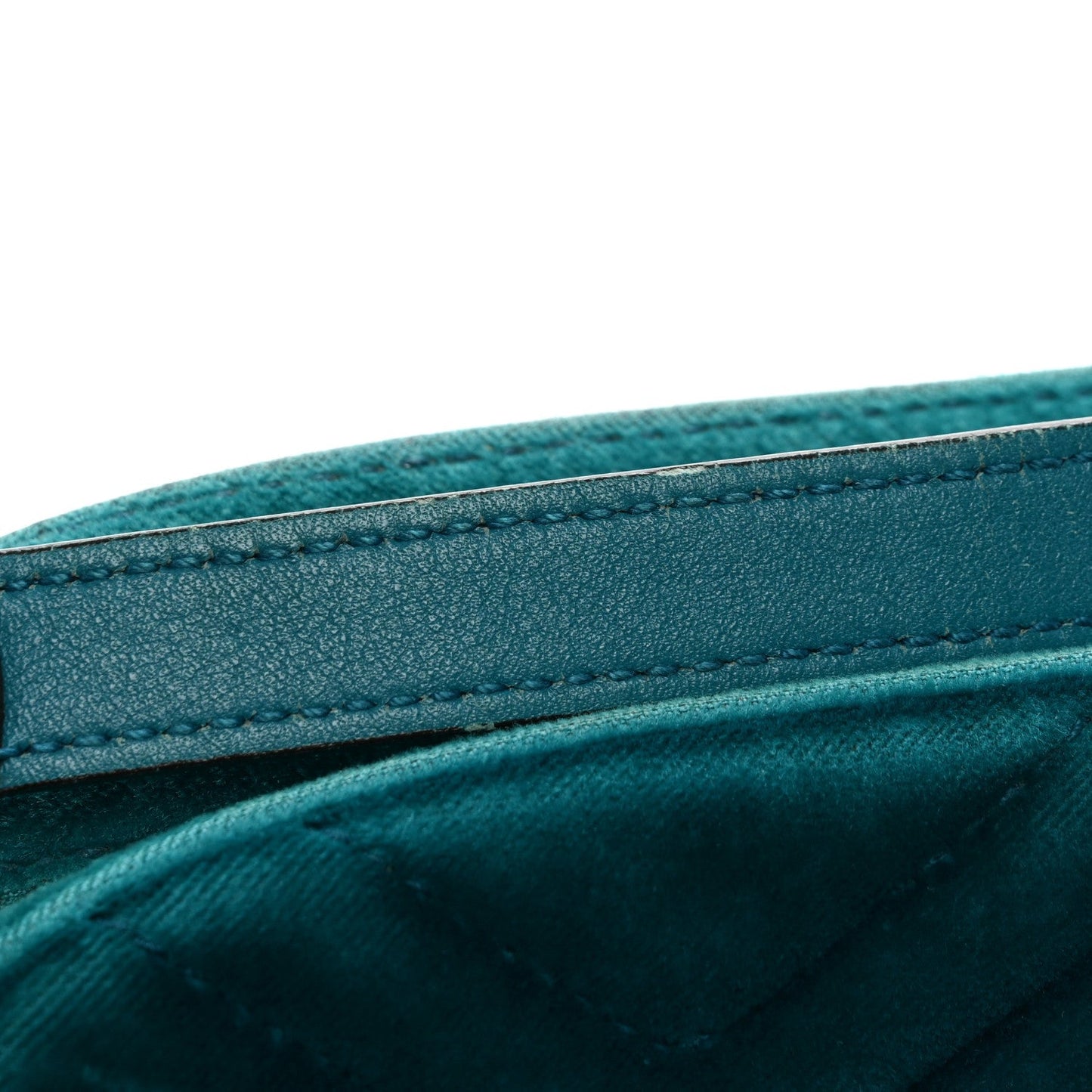 Velvet Matelasse Small GG Marmont Chain Shoulder Bag Pavone Cyan