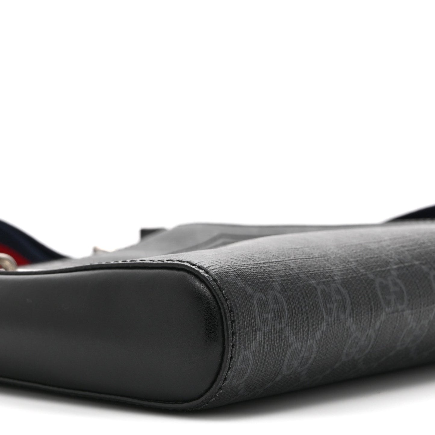 GG Supreme Monogram Web Small Flat Messenger Bag Black Grey