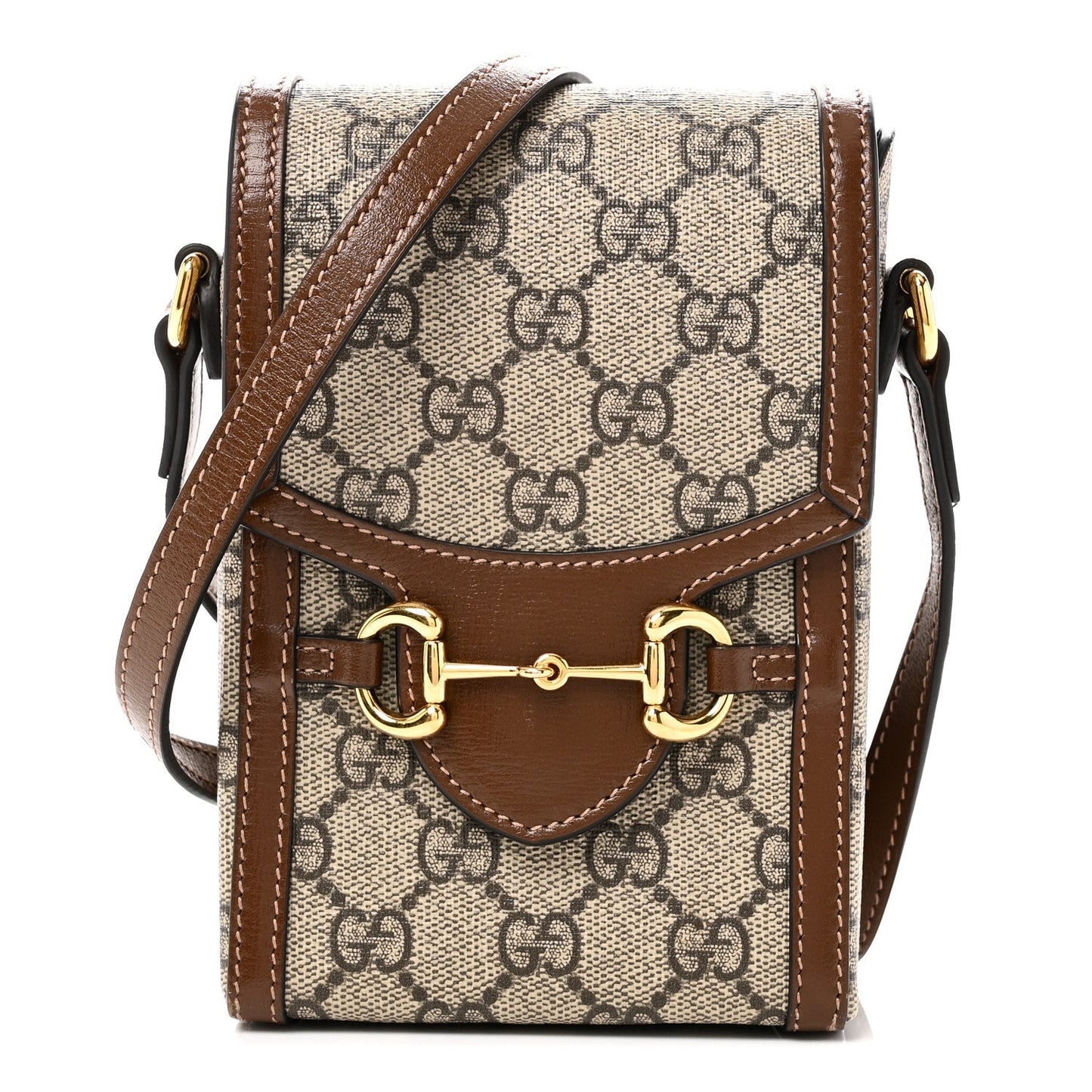 GG Supreme Monogram Mini Horsebit 1955 Crossbody Bag Beige Brown Sugar