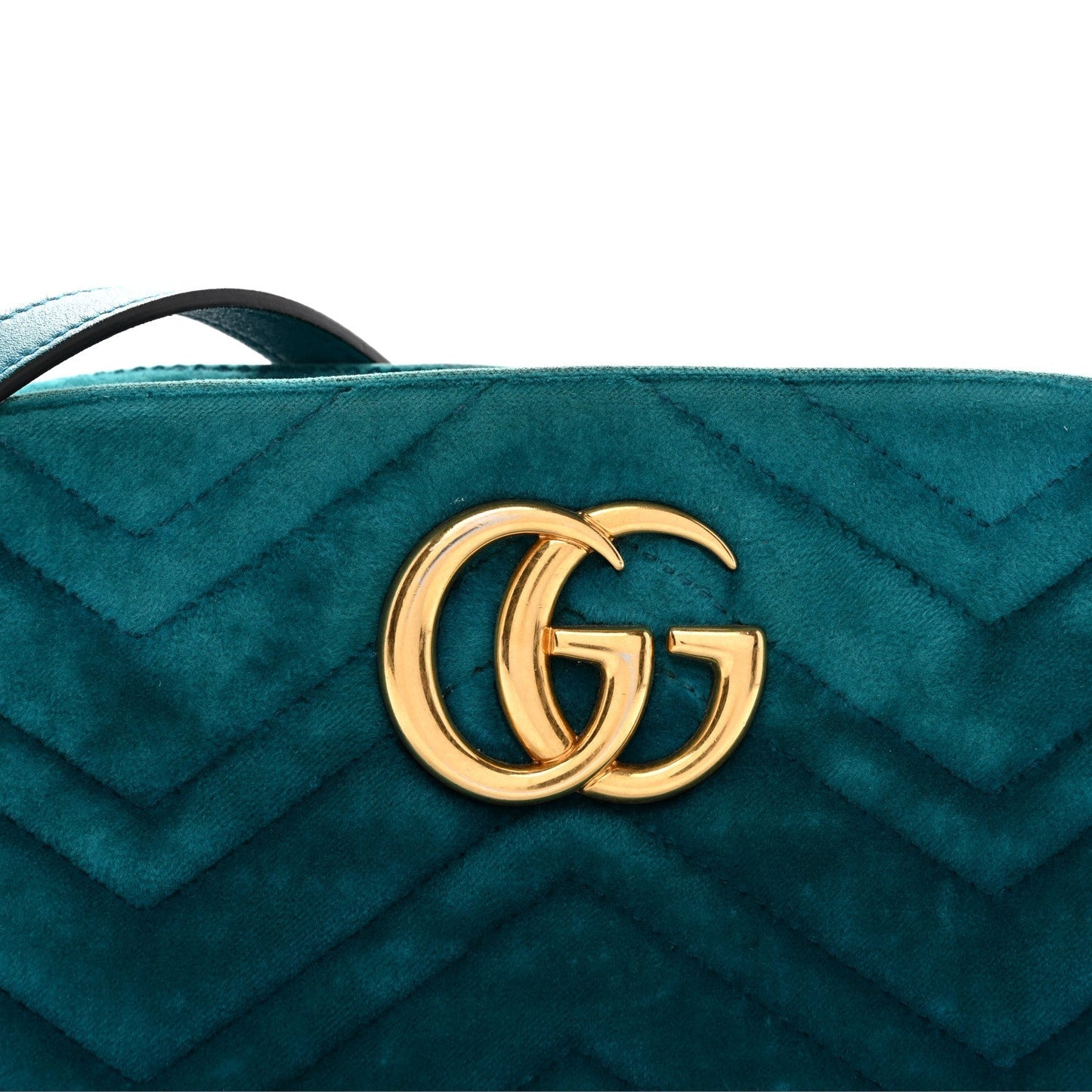 Velvet Matelasse Small GG Marmont Chain Shoulder Bag Pavone Cyan