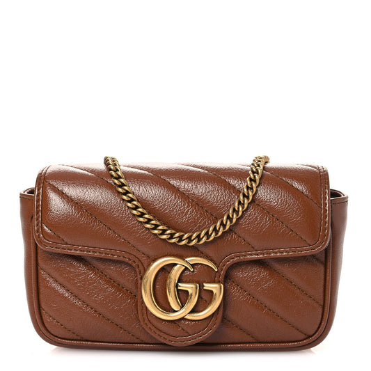Azalea Calfskin Matelasse Diagonal Super Mini GG Marmont Shoulder Bag Cuir