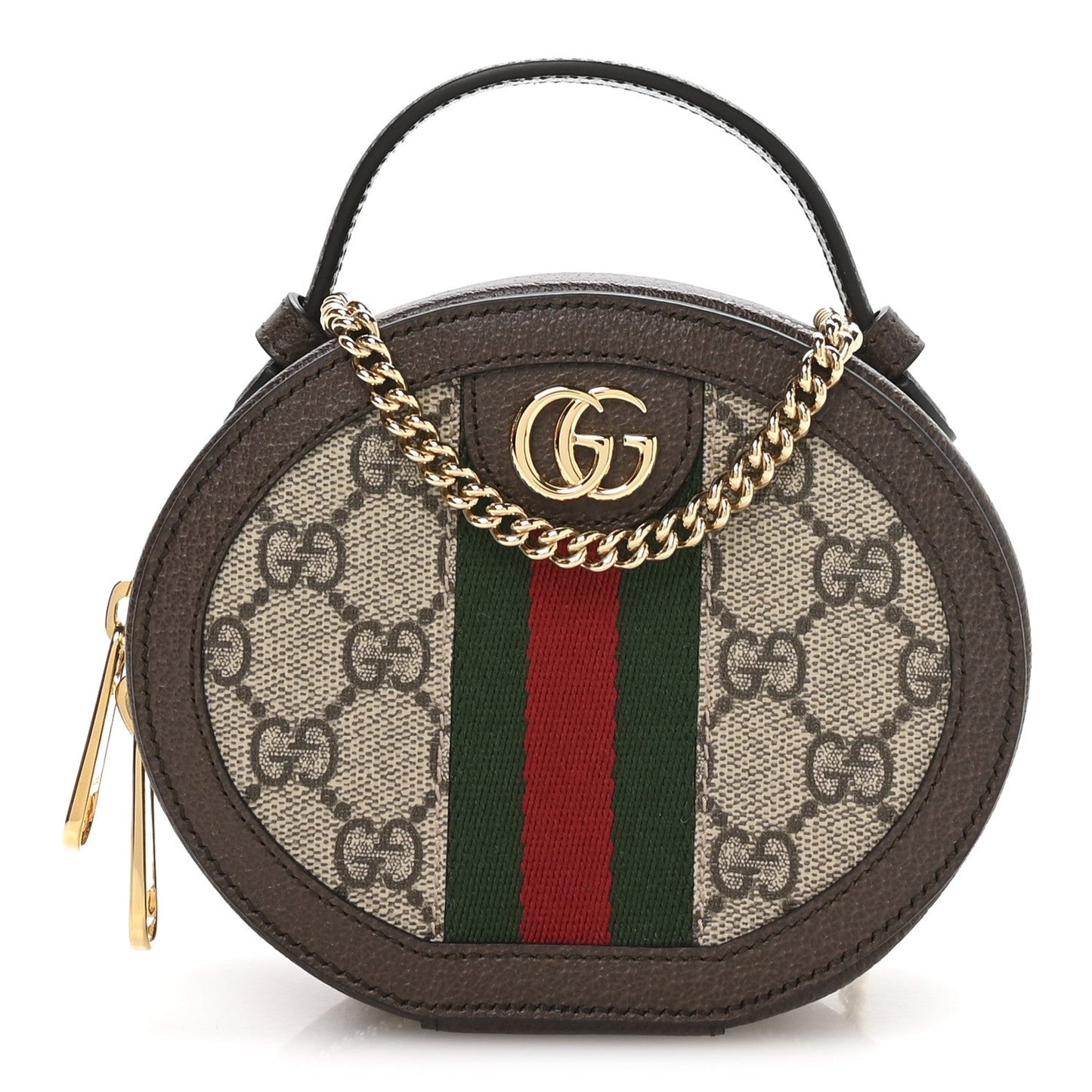 GG Supreme Monogram Top Handle Web Mini Ophidia Round Shoulder Bag Brown
