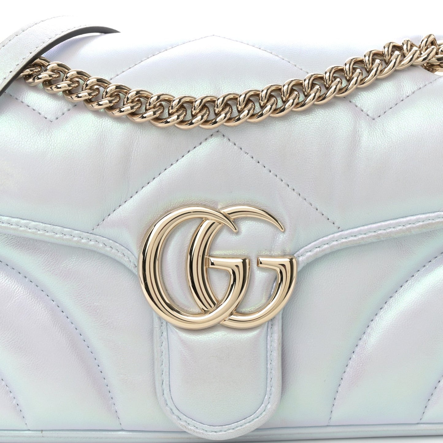 Iridescent Nappa Chevron Matelasse Small GG Marmont Shoulder Bag Iridescent Snow Light Blue